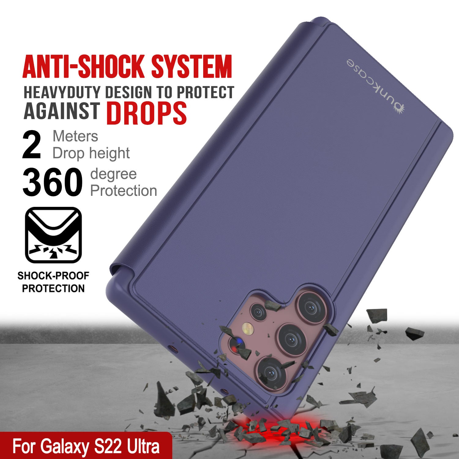 Punkcase Galaxy S22 Ultra Reflector Case Protective Flip Cover [Purple]