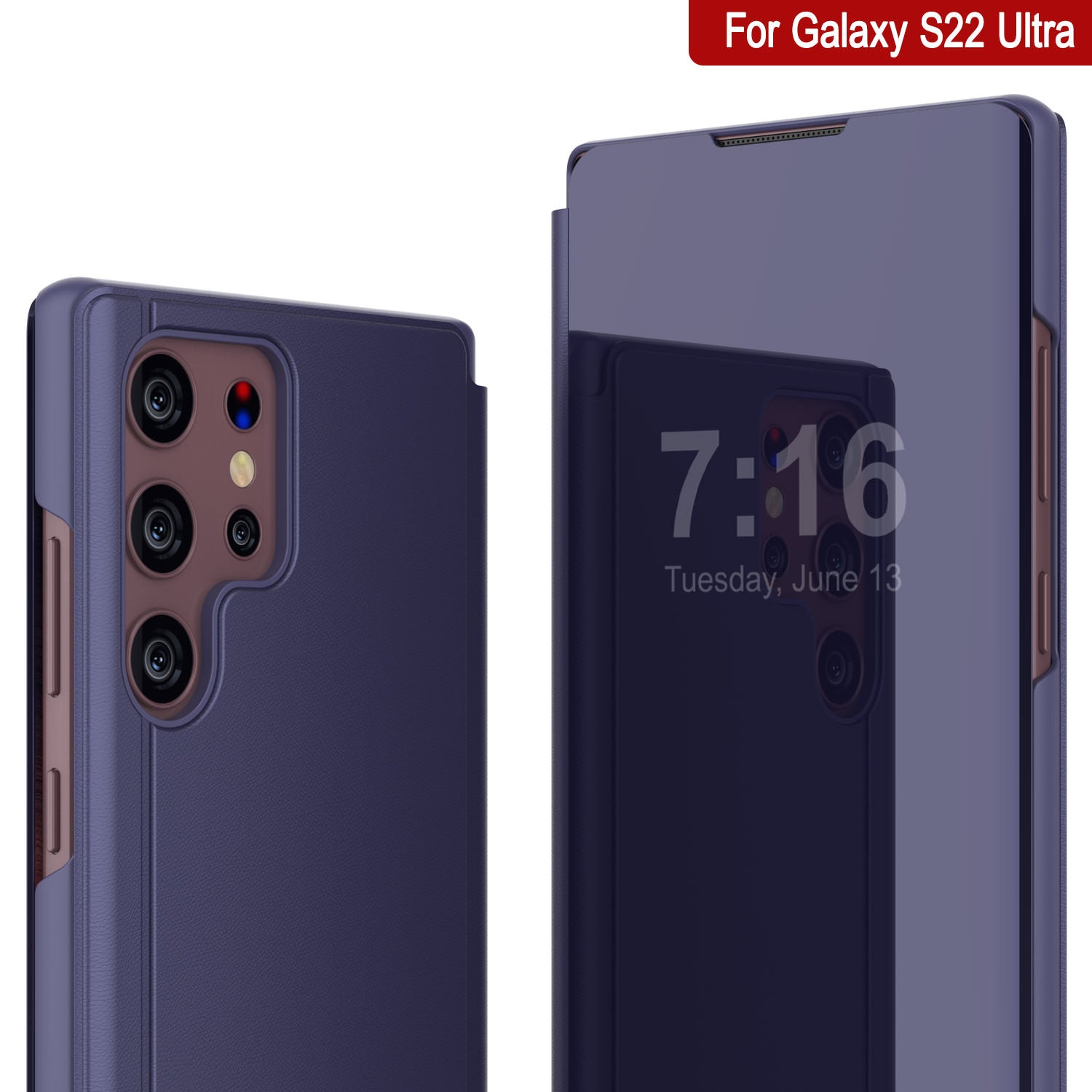 Punkcase Galaxy S22 Ultra Reflector Case Protective Flip Cover [Purple]