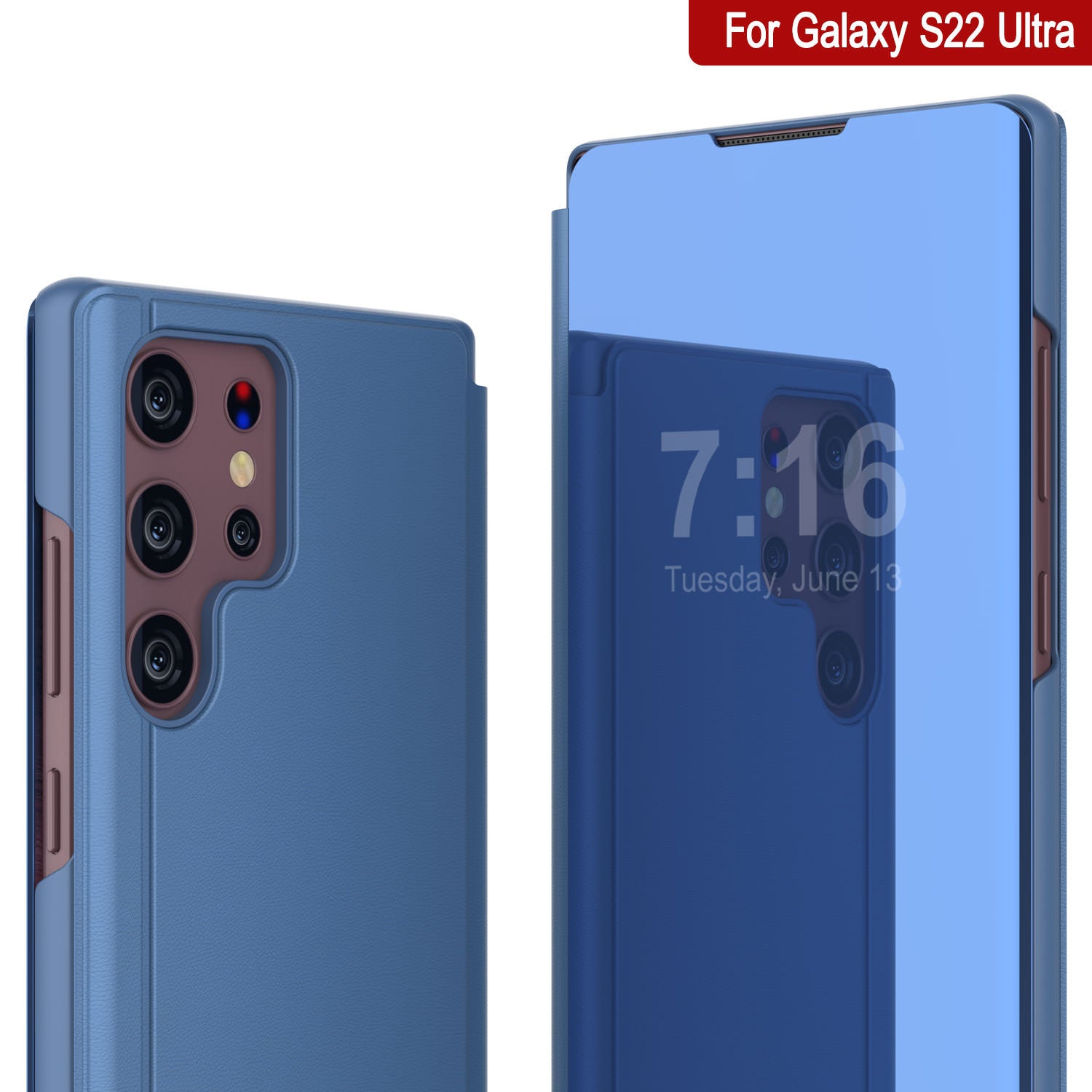 Punkcase Galaxy S22 Ultra Reflector Case Protective Flip Cover [Blue]