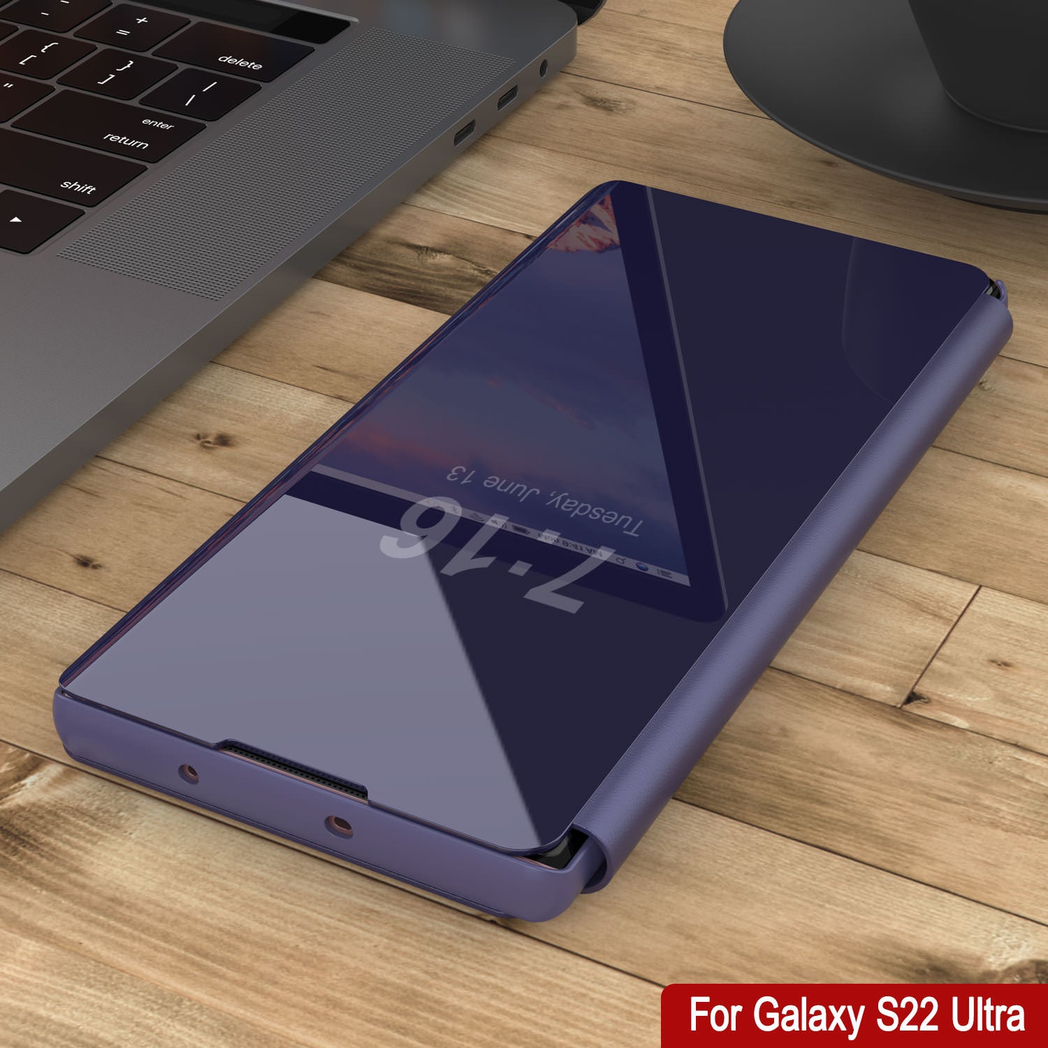 Punkcase Galaxy S22 Ultra Reflector Case Protective Flip Cover [Purple]