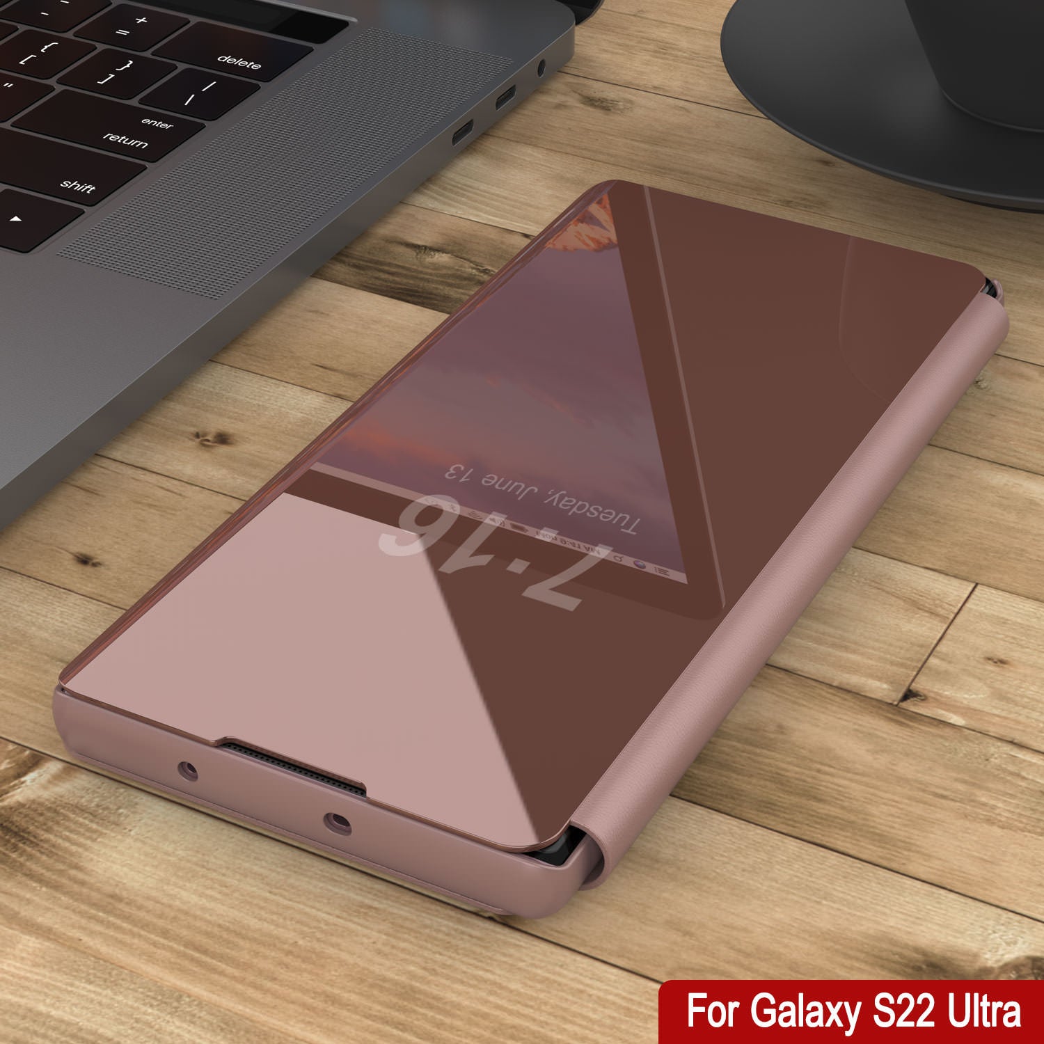 Punkcase Galaxy S22 Ultra Reflector Case Protective Flip Cover [Rose]