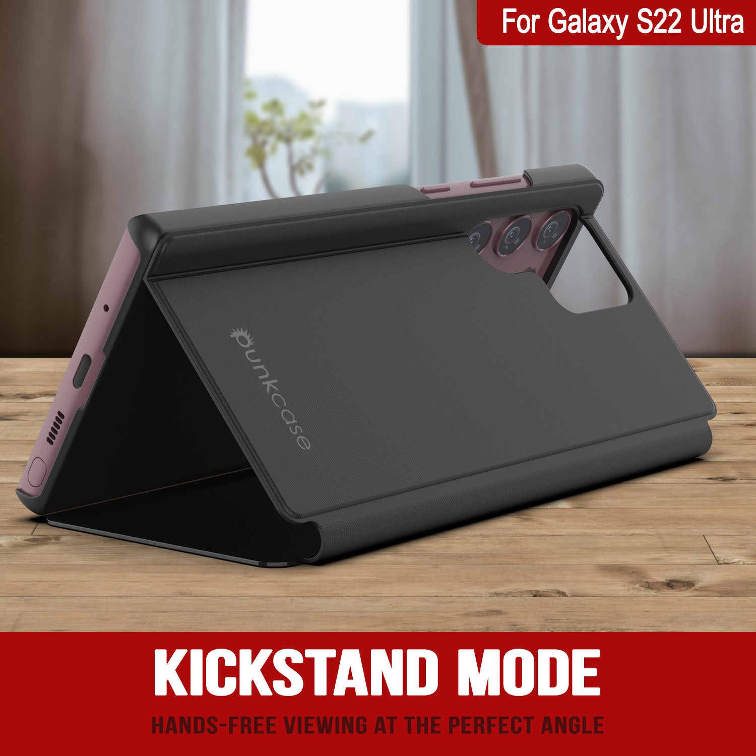 Punkcase Galaxy S22 Ultra Reflector Case Protective Flip Cover [Black]
