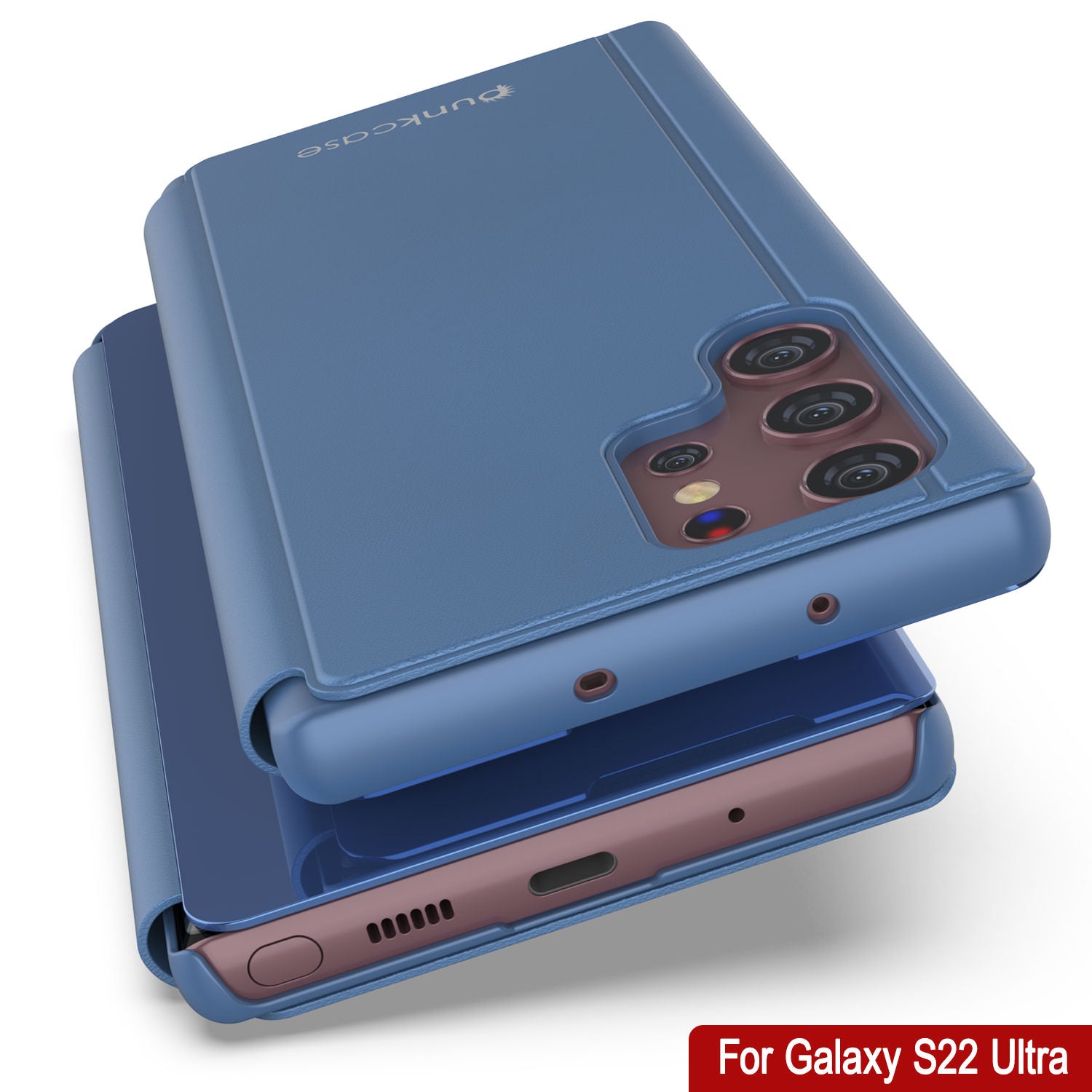 Punkcase Galaxy S22 Ultra Reflector Case Protective Flip Cover [Blue]