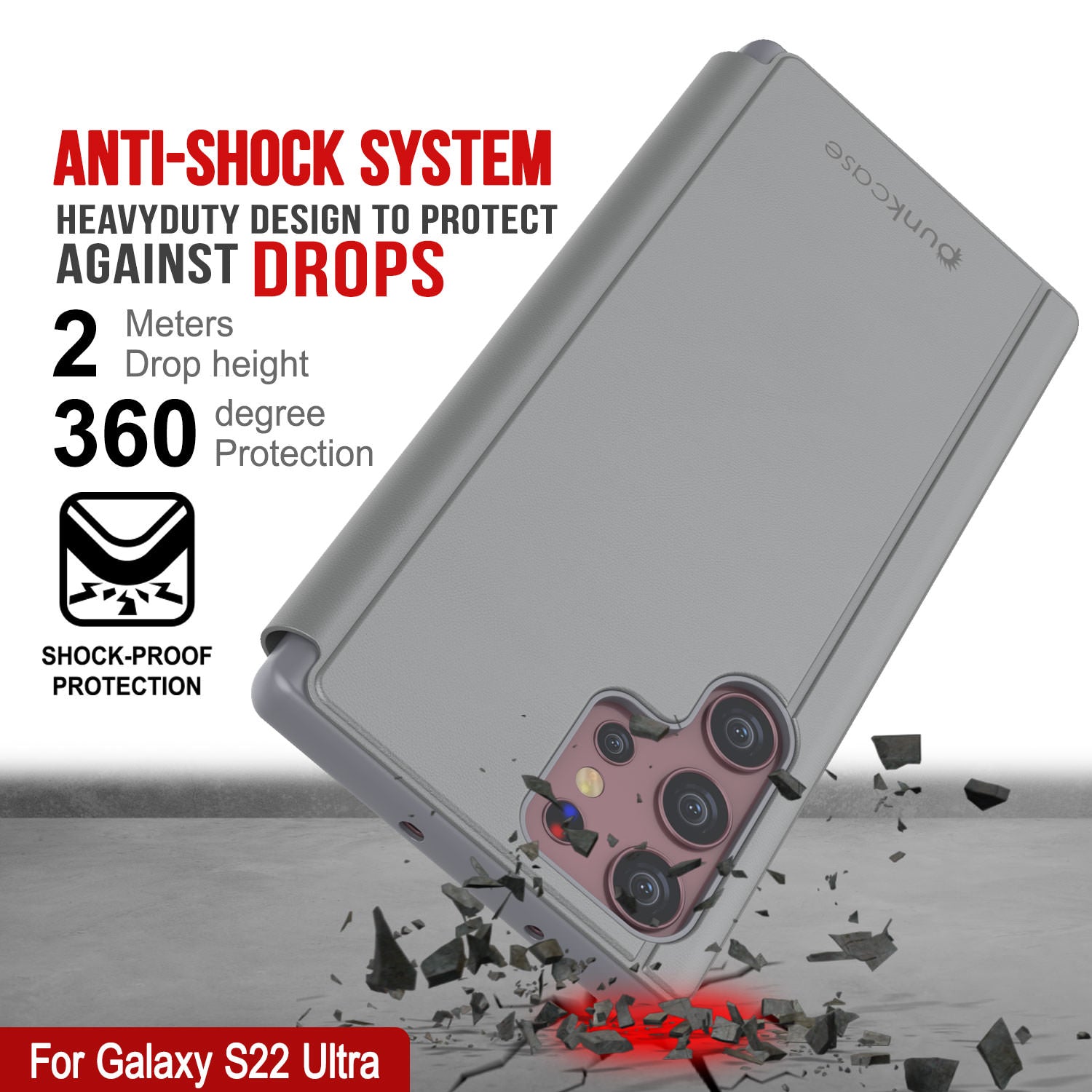 Punkcase Galaxy S22 Ultra Reflector Case Protective Flip Cover [Silver]