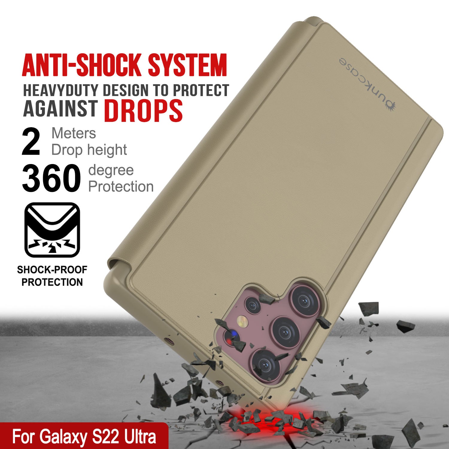 Punkcase Galaxy S22 Ultra Reflector Case Protective Flip Cover [Gold]