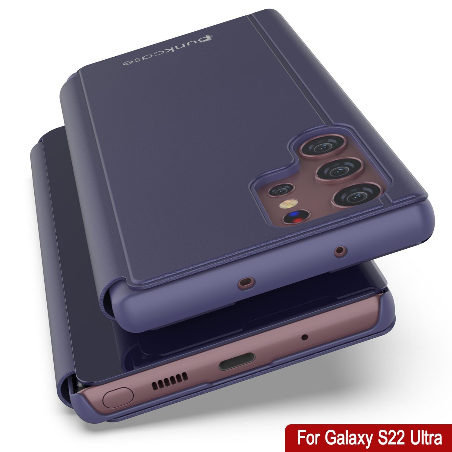 Punkcase Galaxy S22 Ultra Reflector Case Protective Flip Cover [Purple]