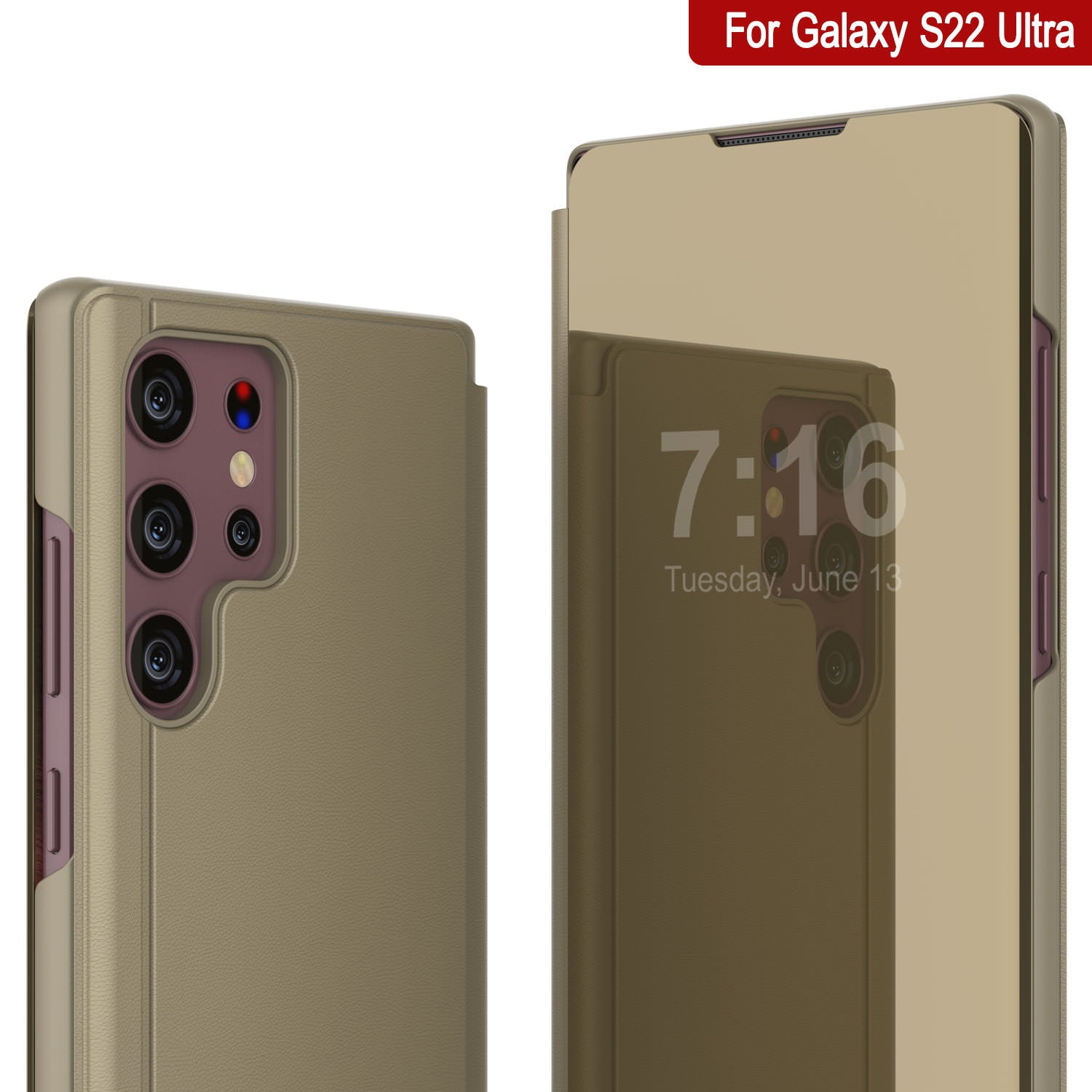 Punkcase Galaxy S22 Ultra Reflector Case Protective Flip Cover [Gold]