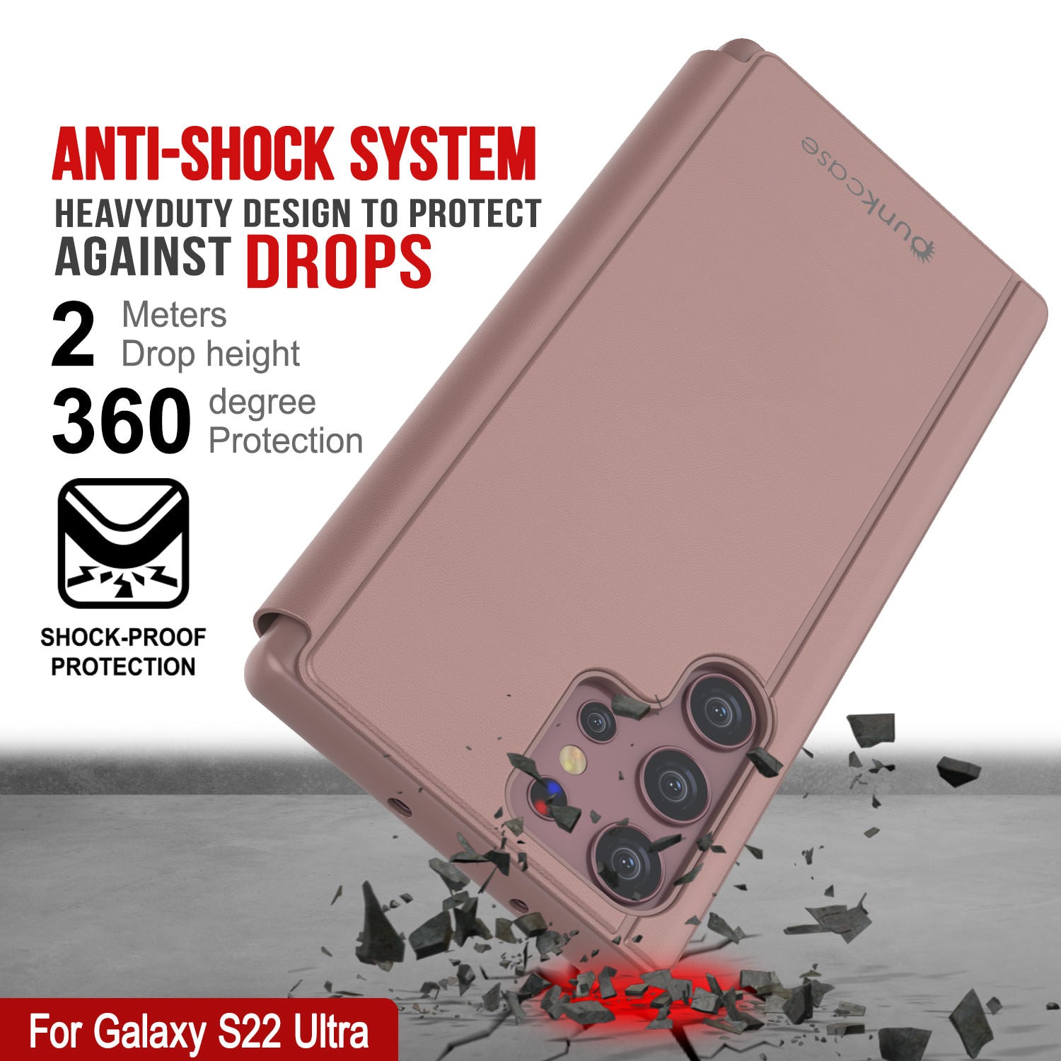 Punkcase Galaxy S22 Ultra Reflector Case Protective Flip Cover [Rose]