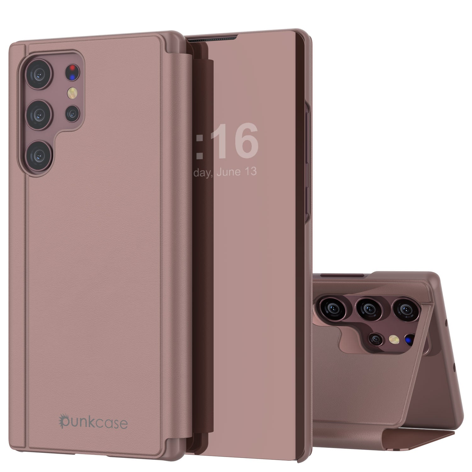 Punkcase Galaxy S22 Ultra Reflector Case Protective Flip Cover [Rose]