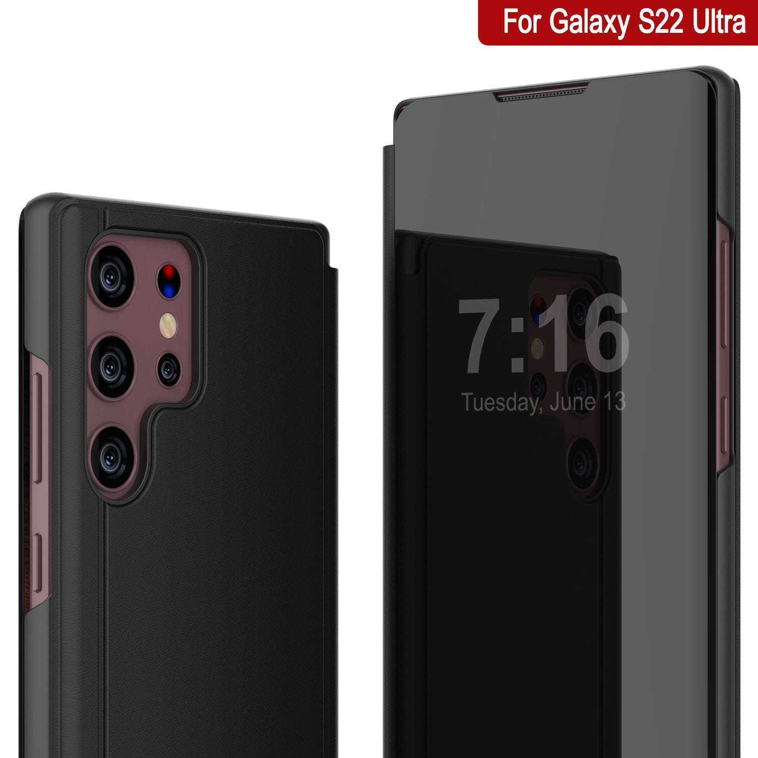 Punkcase Galaxy S22 Ultra Reflector Case Protective Flip Cover [Black]