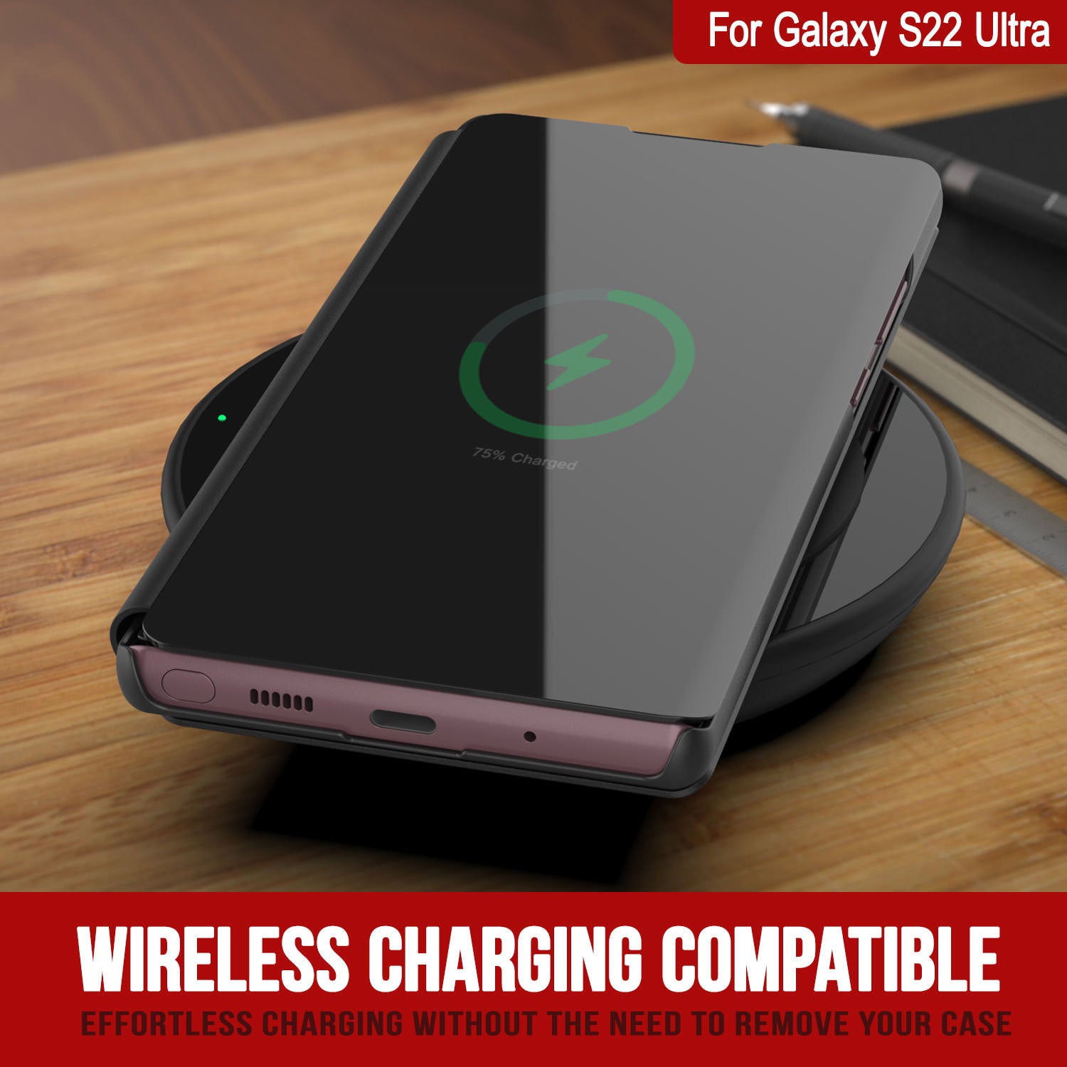 Punkcase Galaxy S22 Ultra Reflector Case Protective Flip Cover [Black]