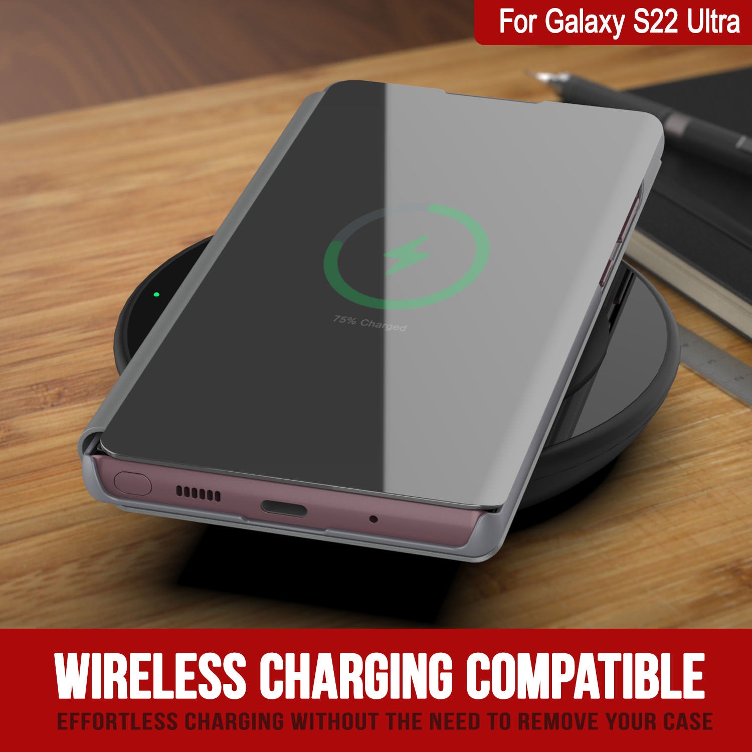 Punkcase Galaxy S22 Ultra Reflector Case Protective Flip Cover [Silver]