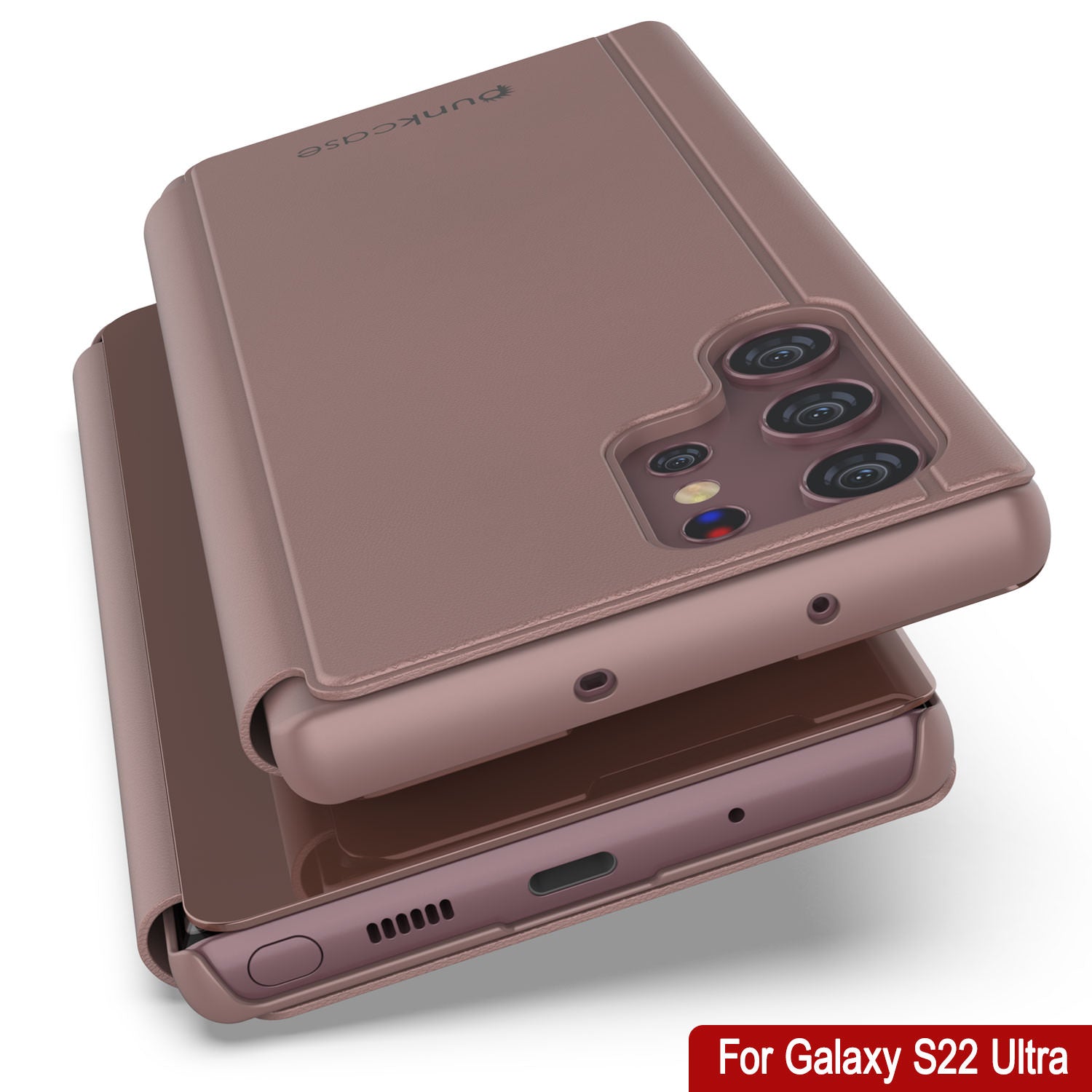 Punkcase Galaxy S22 Ultra Reflector Case Protective Flip Cover [Rose]