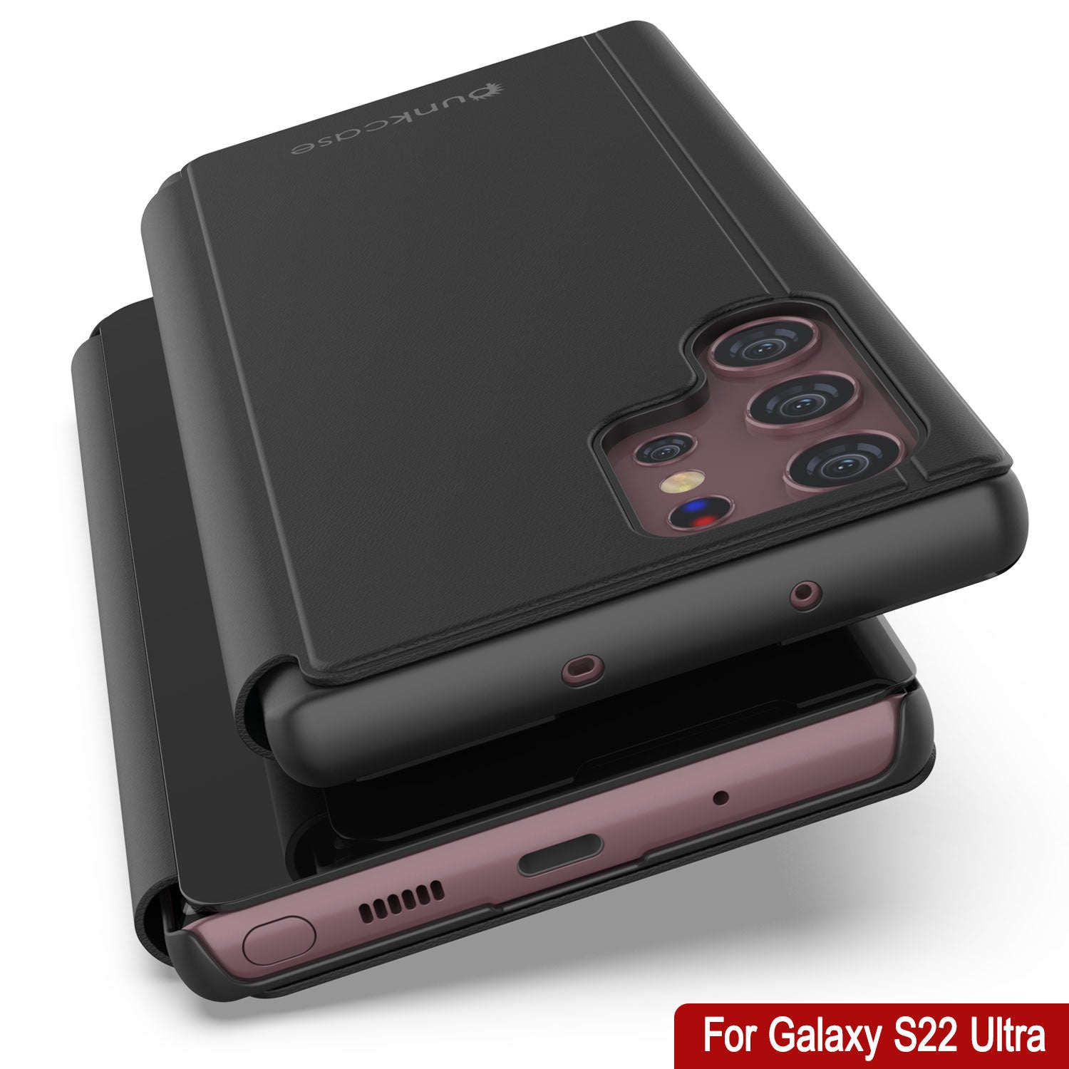 Punkcase Galaxy S22 Ultra Reflector Case Protective Flip Cover [Black]