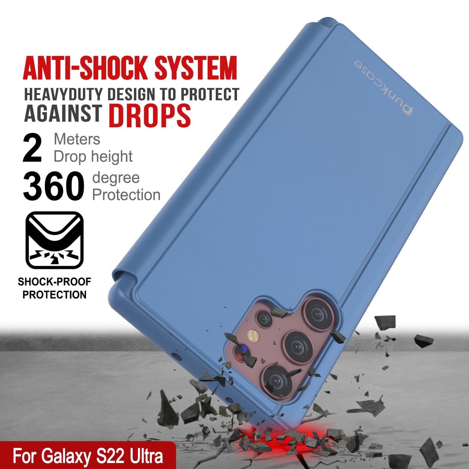 Punkcase Galaxy S22 Ultra Reflector Case Protective Flip Cover [Blue]