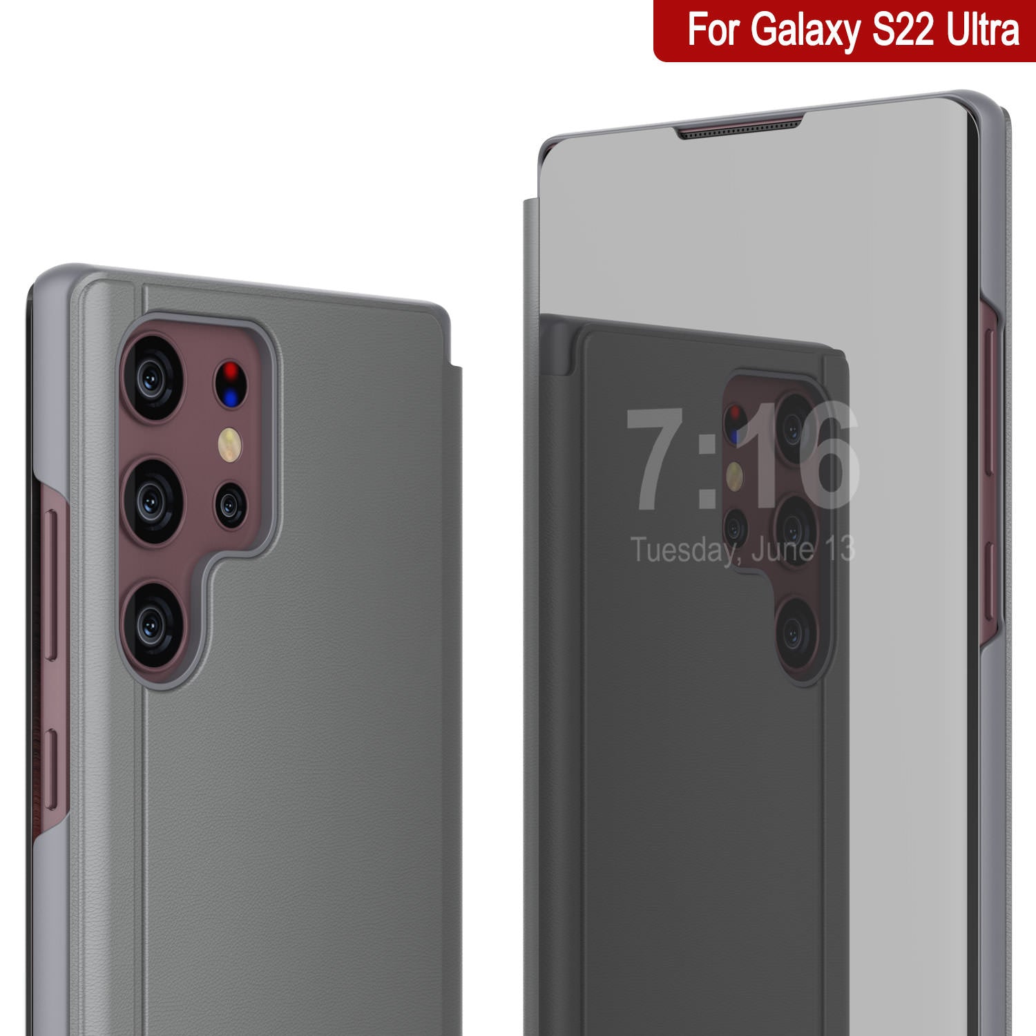 Punkcase Galaxy S22 Ultra Reflector Case Protective Flip Cover [Silver]