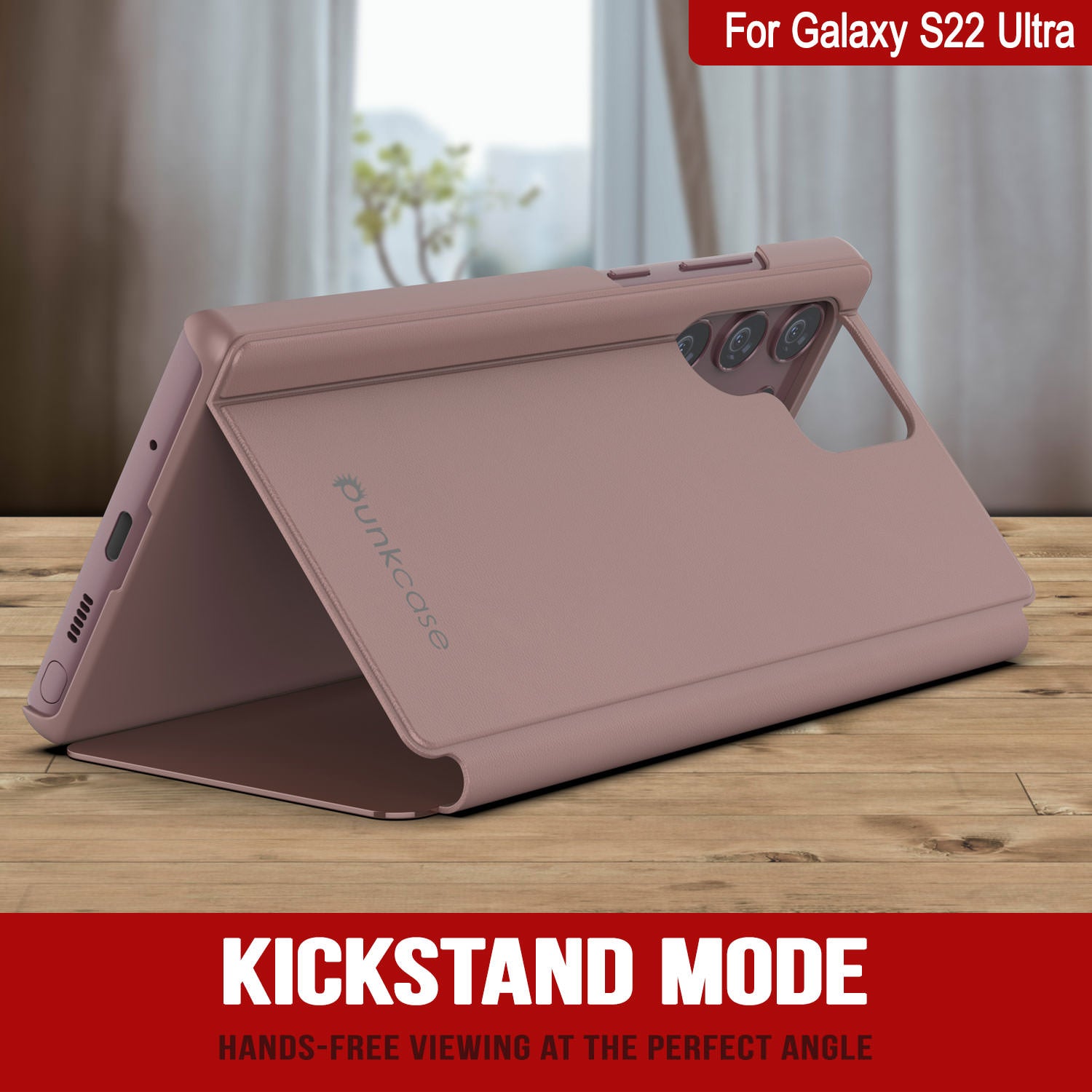 Punkcase Galaxy S22 Ultra Reflector Case Protective Flip Cover [Rose]