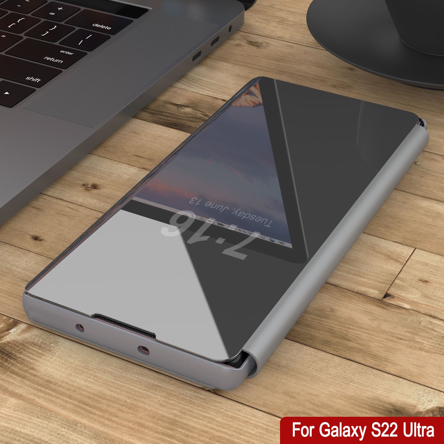 Punkcase Galaxy S22 Ultra Reflector Case Protective Flip Cover [Silver]