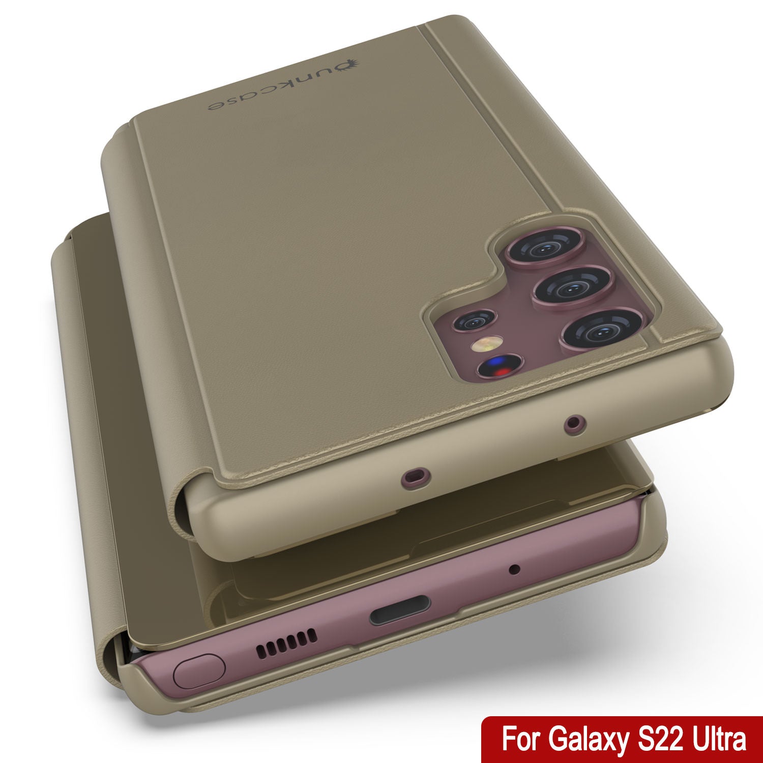 Punkcase Galaxy S22 Ultra Reflector Case Protective Flip Cover [Gold]