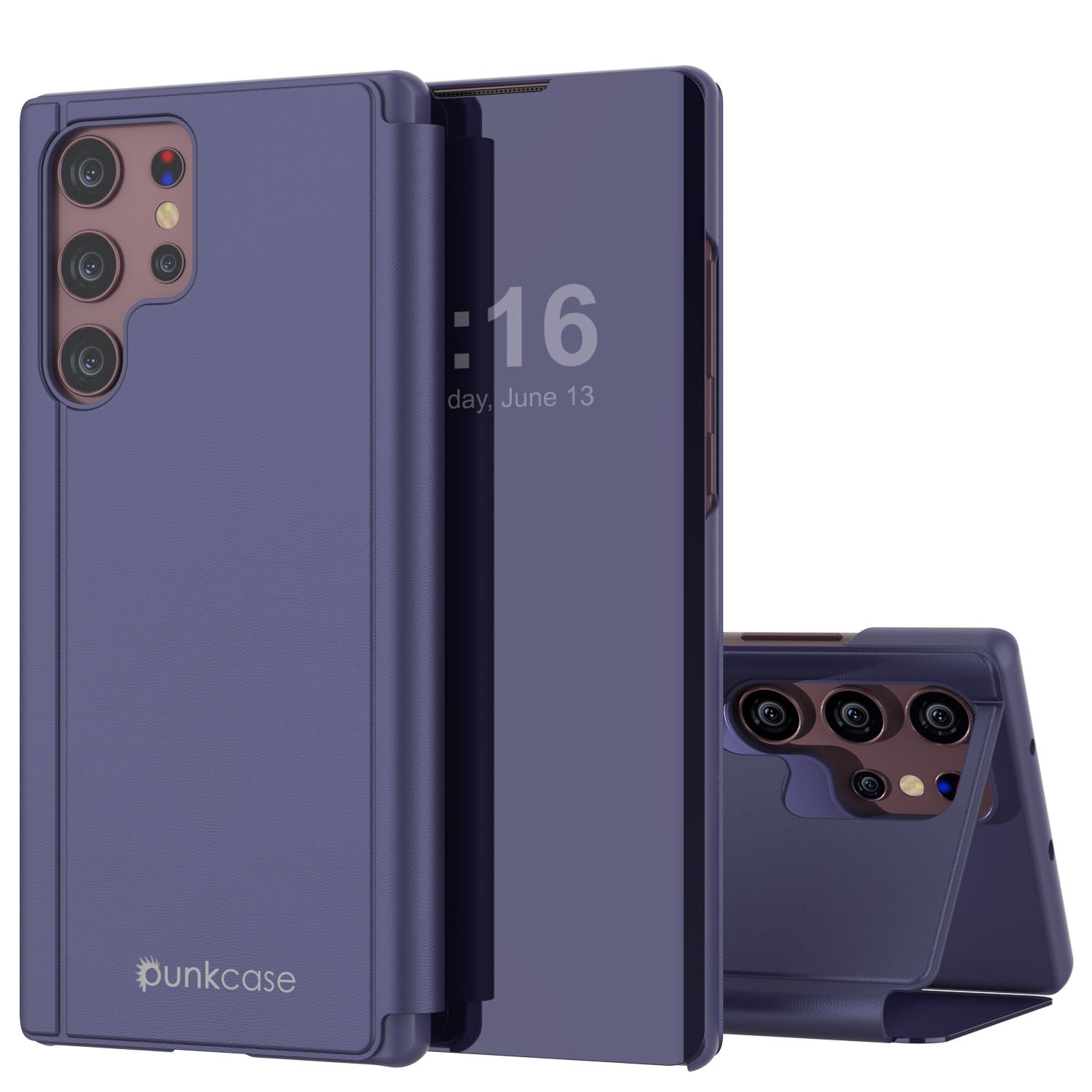 Punkcase Galaxy S22 Ultra Reflector Case Protective Flip Cover [Purple]