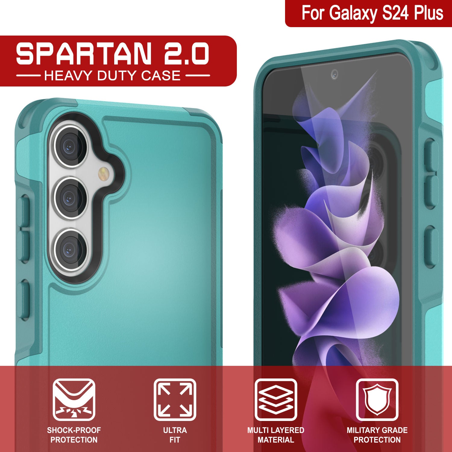 PunkCase Galaxy S24+ Plus Case, [Spartan 2.0 Series] Clear Rugged Heavy Duty Cover [Light Blue]