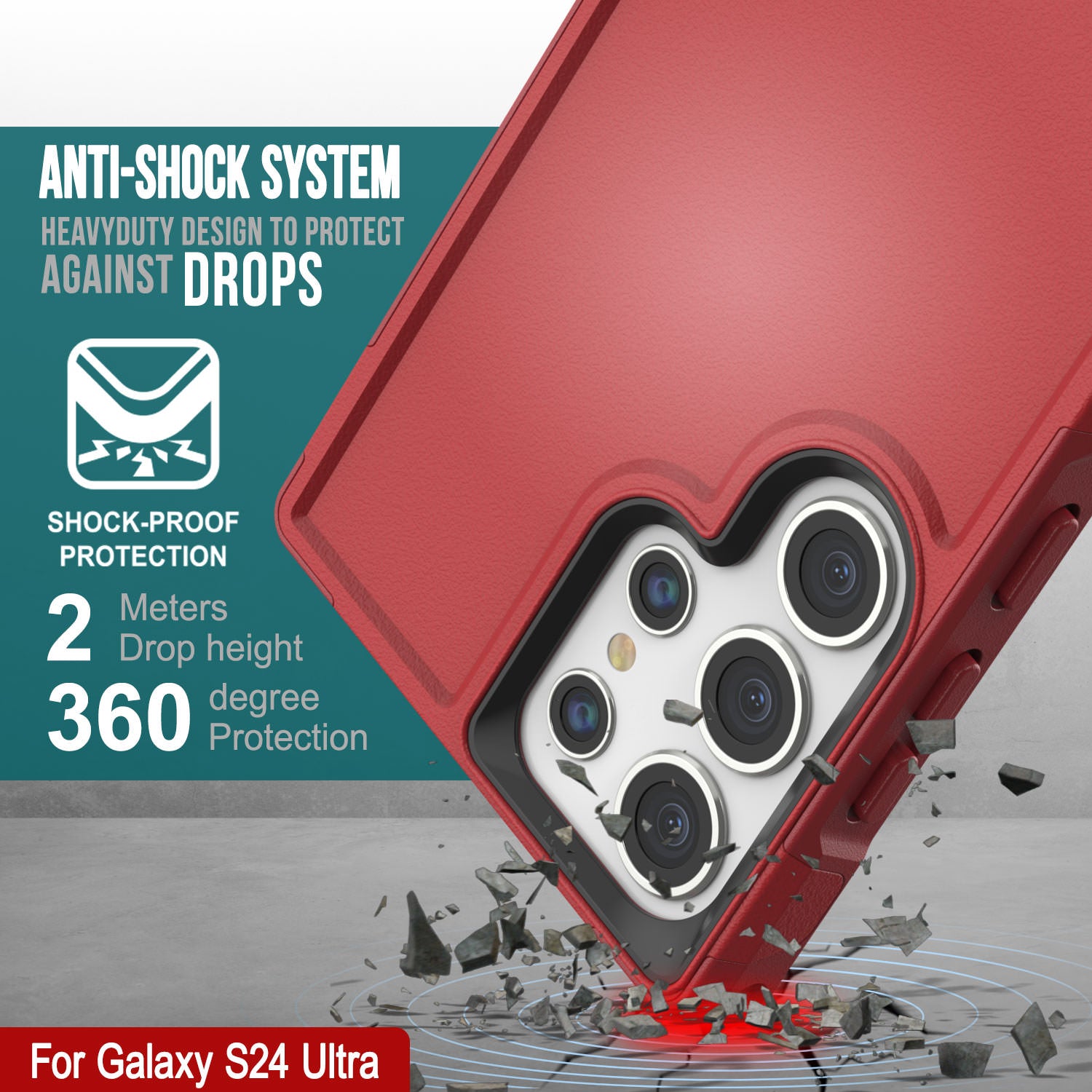 PunkCase Galaxy S24 Ultra Case, [Spartan 2.0 Series] Clear Rugged Heavy Duty Cover [Red]