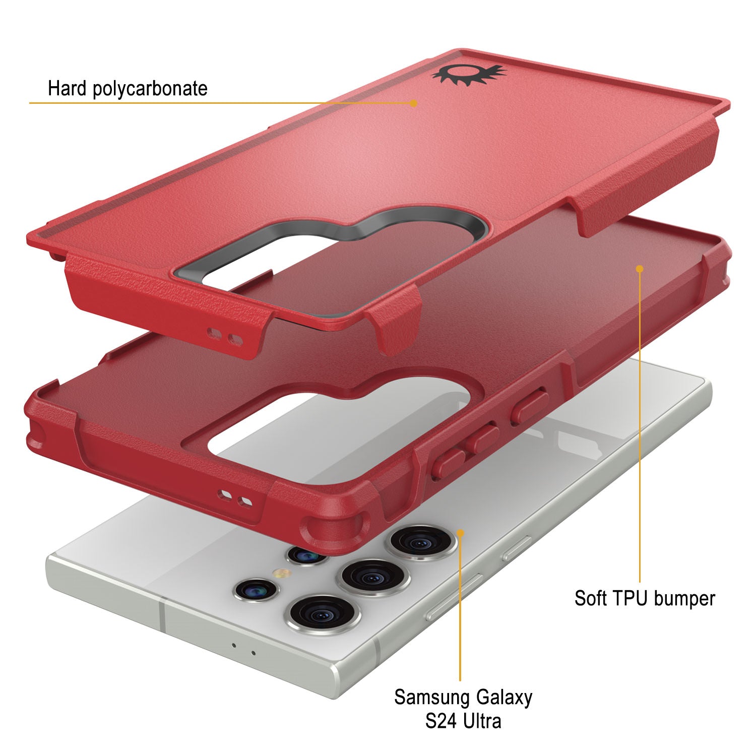 PunkCase Galaxy S24 Ultra Case, [Spartan 2.0 Series] Clear Rugged Heavy Duty Cover [Red]
