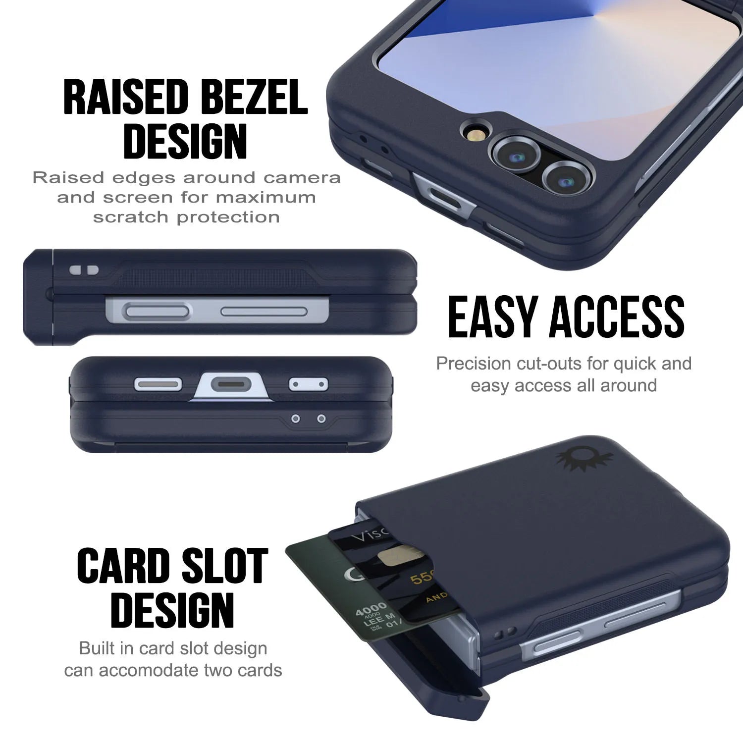 Galaxy Z Flip6 Card Holder Case [Crystal CardSlot Series] [Slim Fit] [Navy Blue]