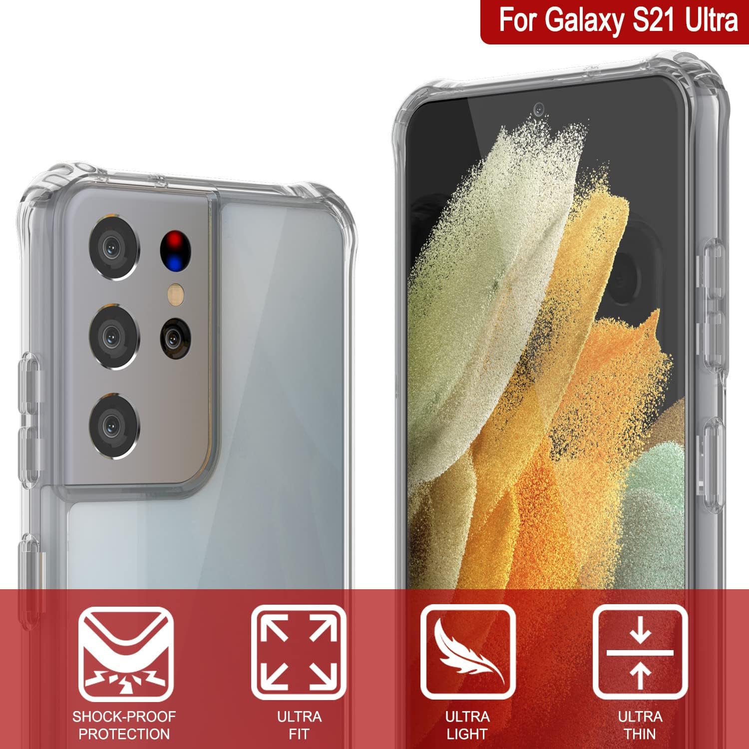 PunkCase Galaxy S21 Ultra Case [Air Hybrid II Series] Clear Protective Hard Shell