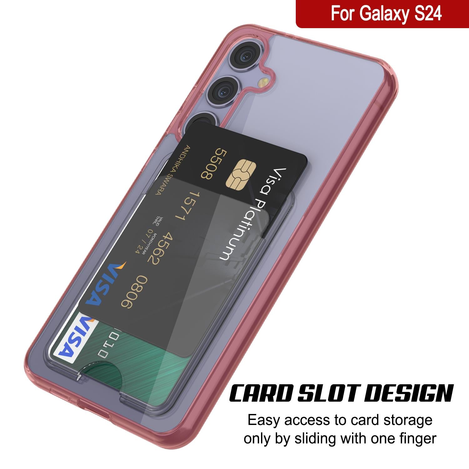 Galaxy S24 Card Holder Case [Crystal CardSlot Series] [Slim Fit] [Red], Red