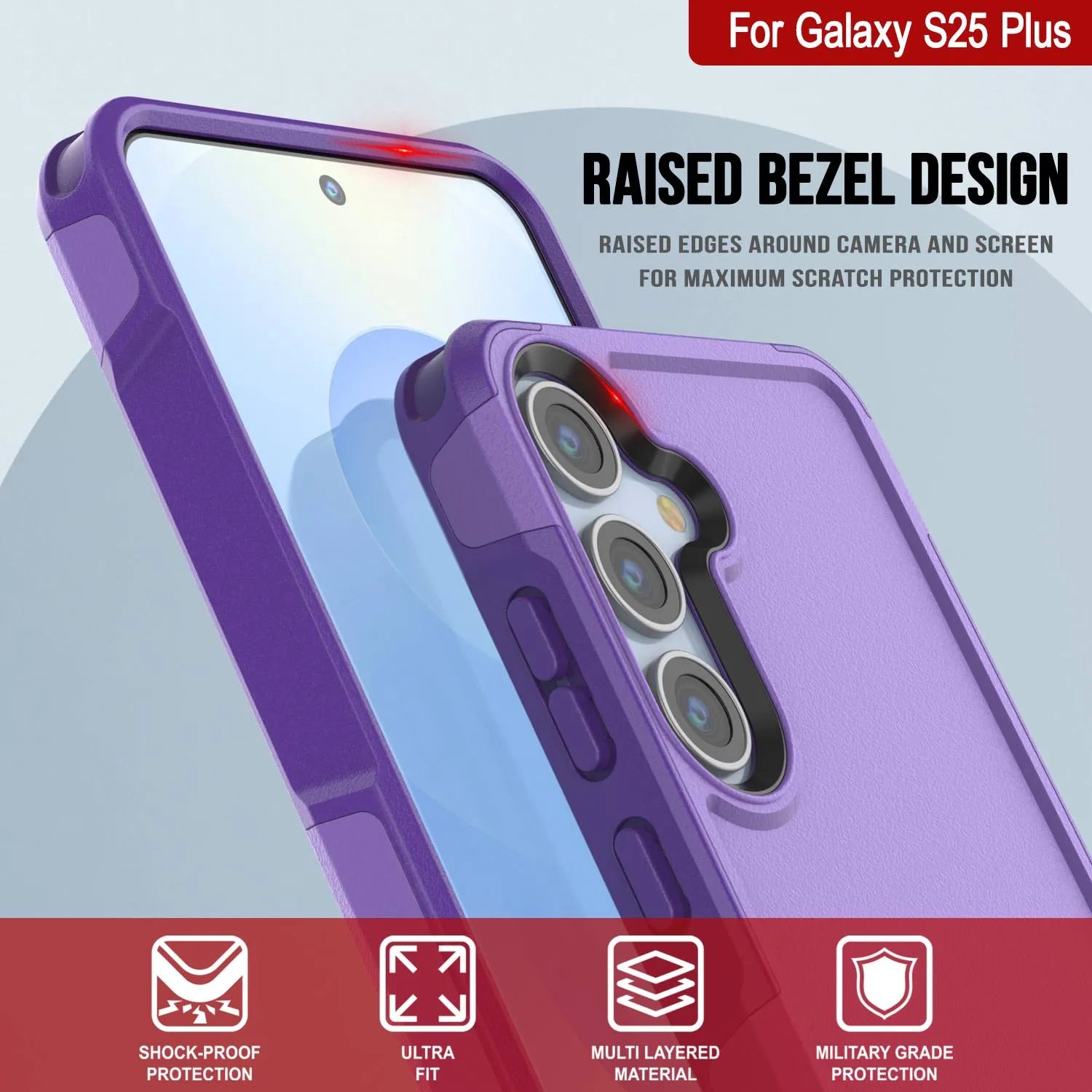 PunkCase Galaxy S25+ Plus Case, [Spartan 2.0 Series] Clear Rugged Heavy Duty Cover [Purple]