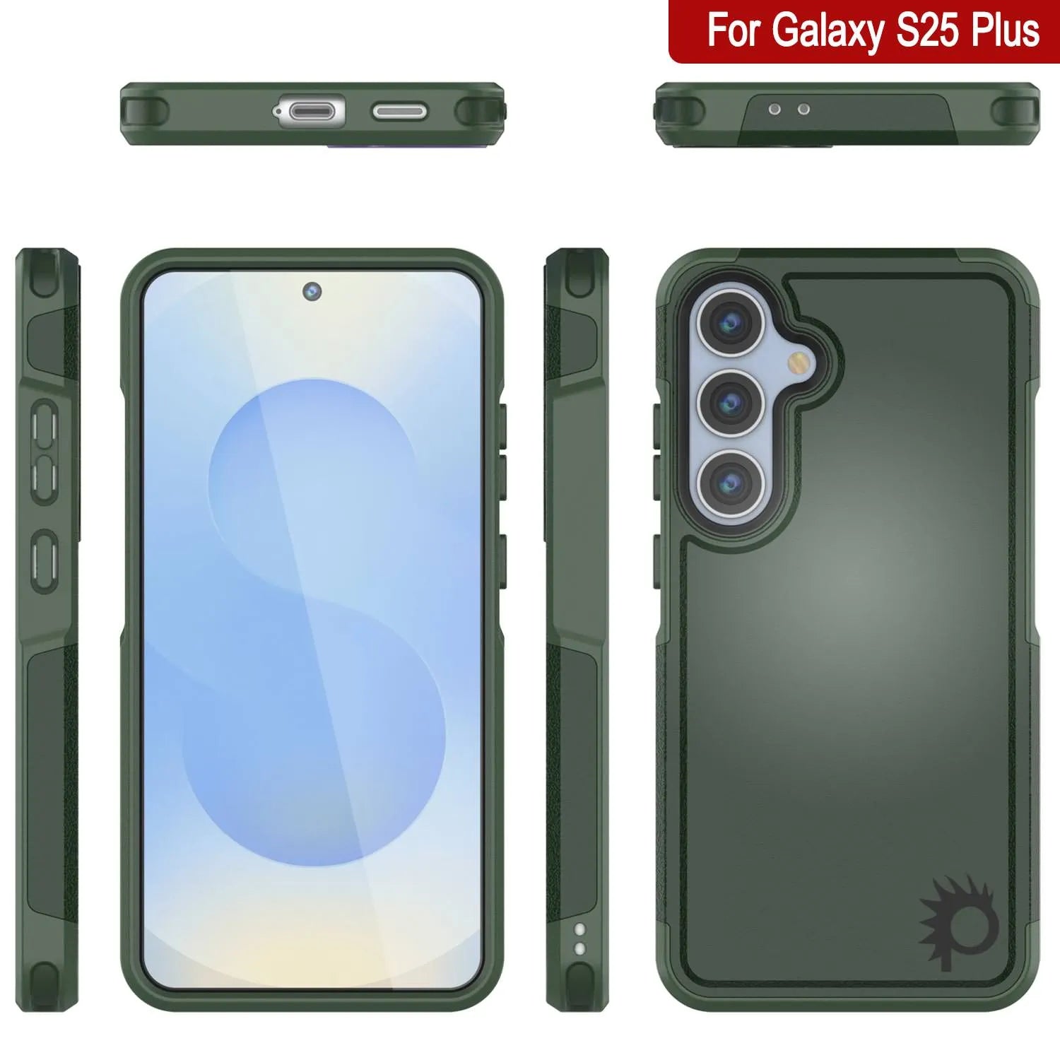 PunkCase Galaxy S25+ Plus Case, [Spartan 2.0 Series] Clear Rugged Heavy Duty Cover [Dark Green]