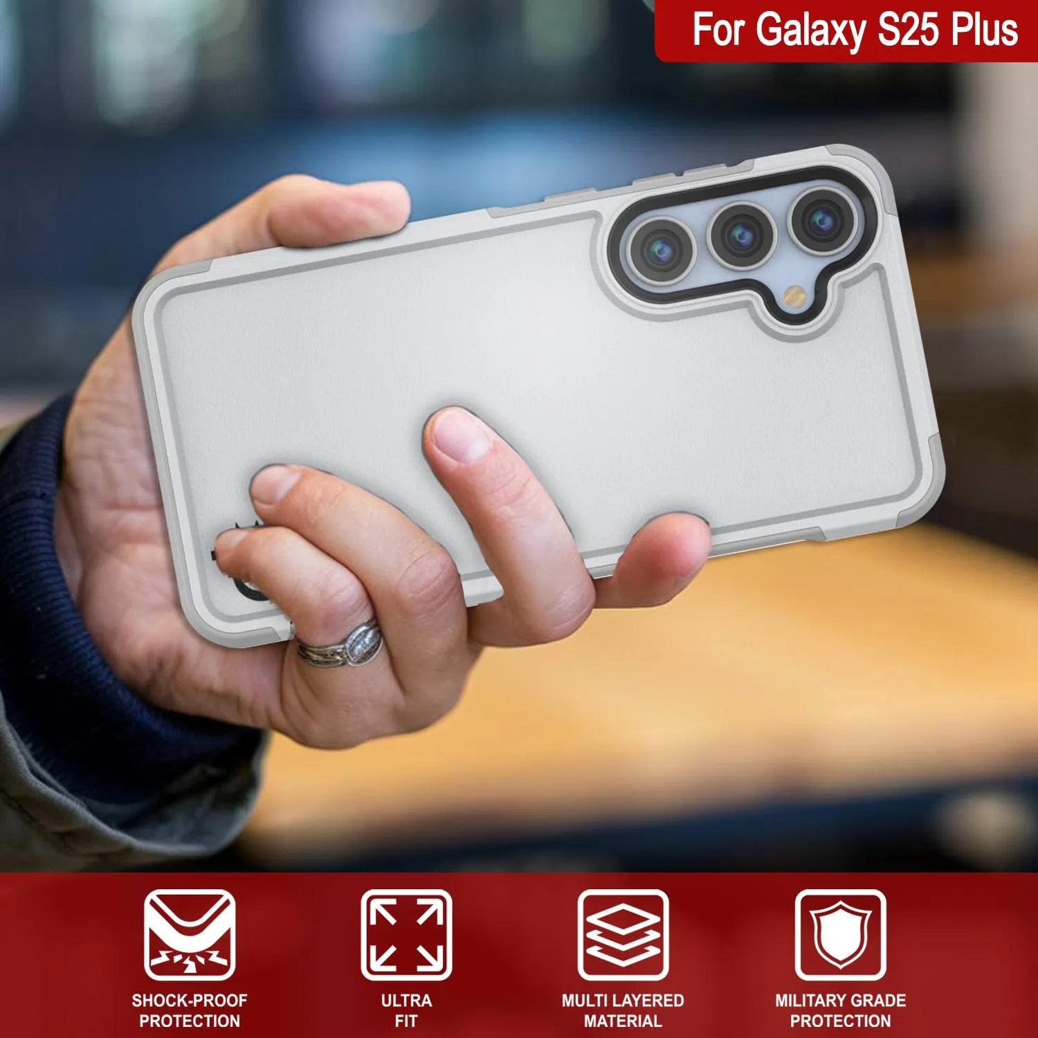PunkCase Galaxy S25+ Plus Case, [Spartan 2.0 Series] Clear Rugged Heavy Duty Cover [White]
