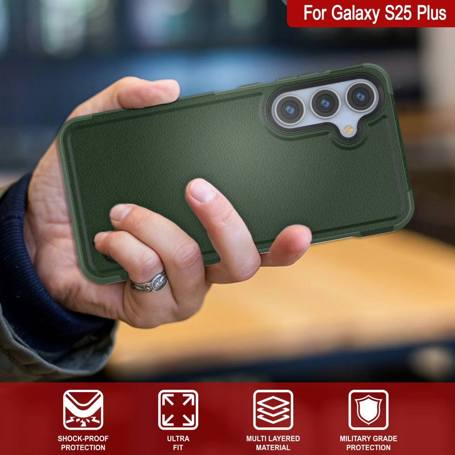 PunkCase Galaxy S25+ Plus Case, [Spartan 2.0 Series] Clear Rugged Heavy Duty Cover [Dark Green]
