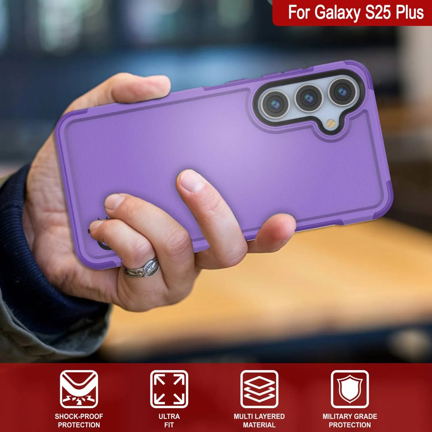 PunkCase Galaxy S25+ Plus Case, [Spartan 2.0 Series] Clear Rugged Heavy Duty Cover [Purple]