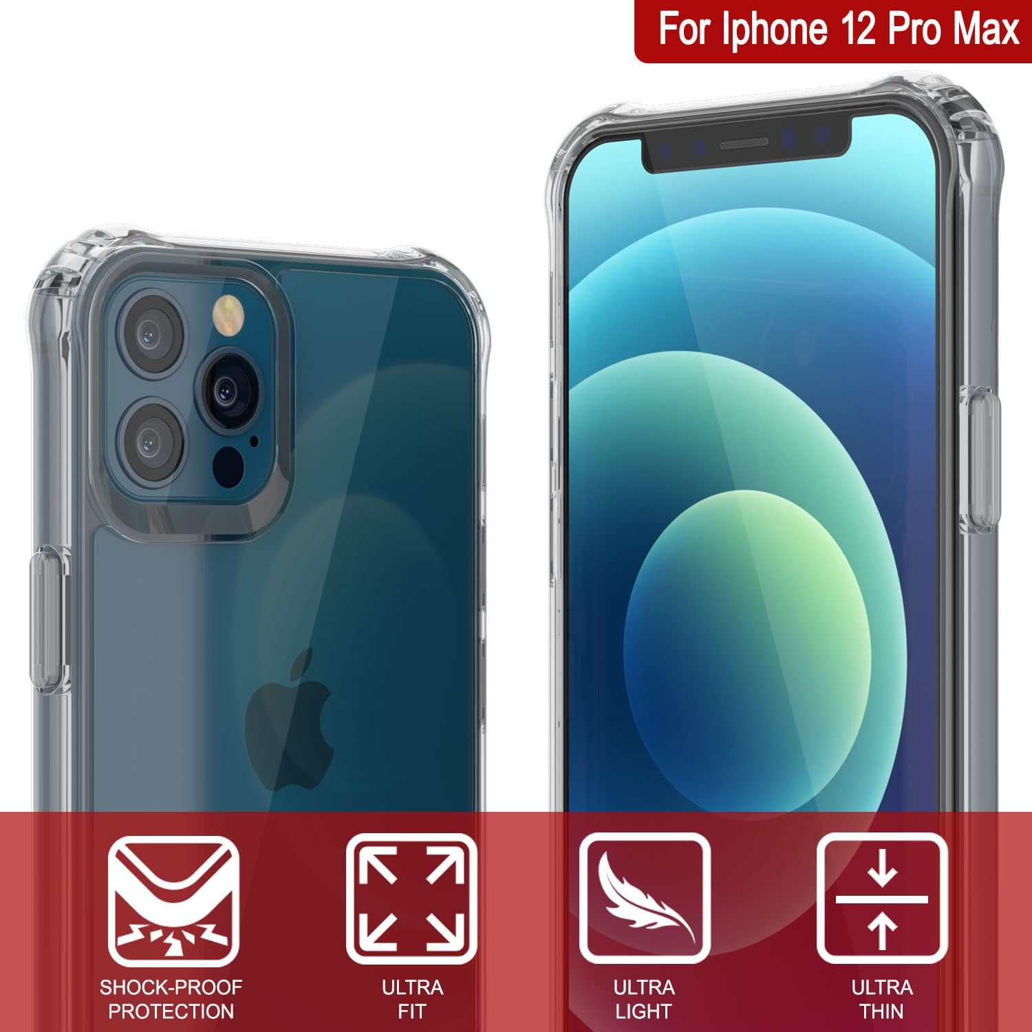 PunkCase iPhone 12 Pro Max Case [Air Hybrid II Series] Clear Protective Hard Shell