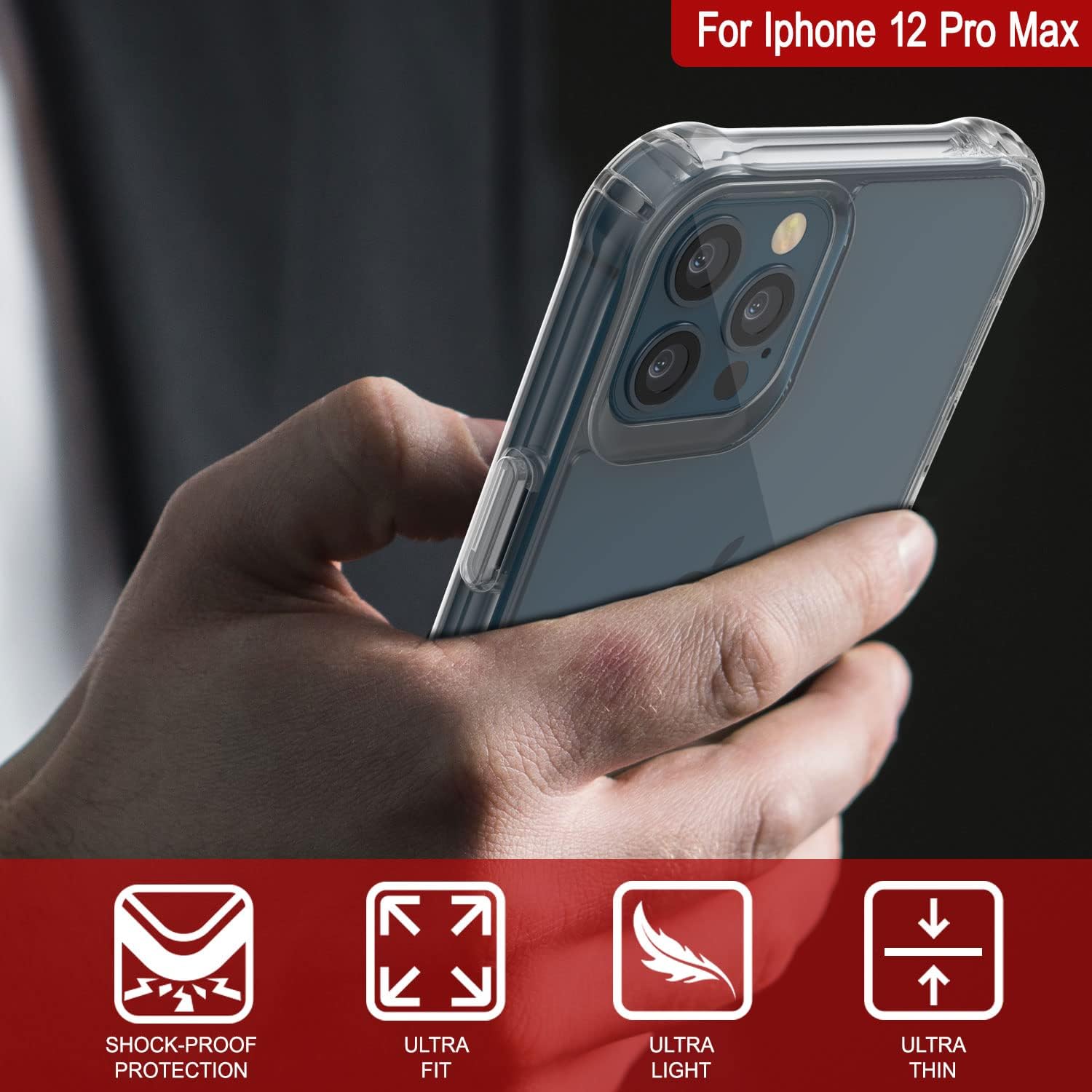 PunkCase iPhone 12 Pro Max Case [Air Hybrid II Series] Clear Protective Hard Shell