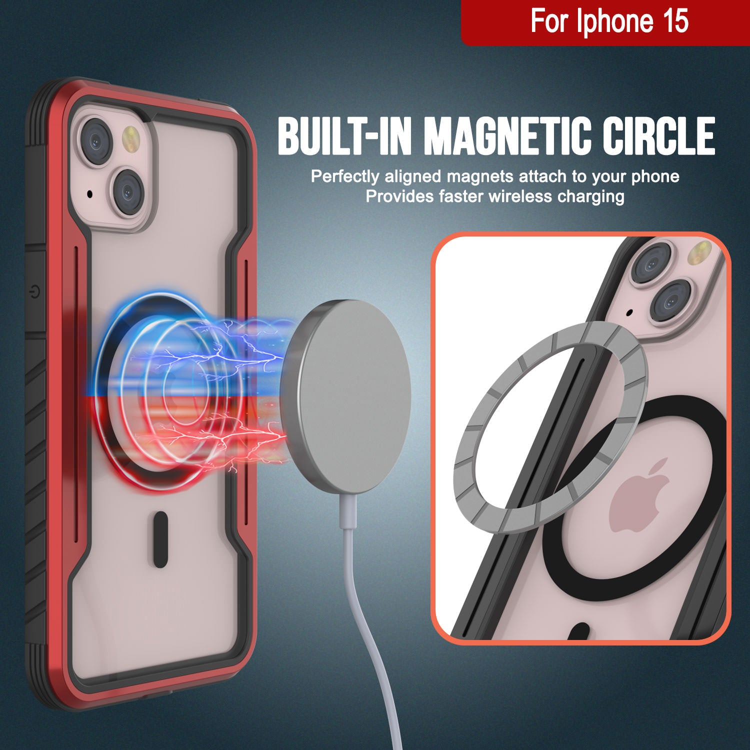 Punkcase iPhone 15 Armor Stealth MAG Defense Case Protective Military Grade Multilayer Cover [Red]