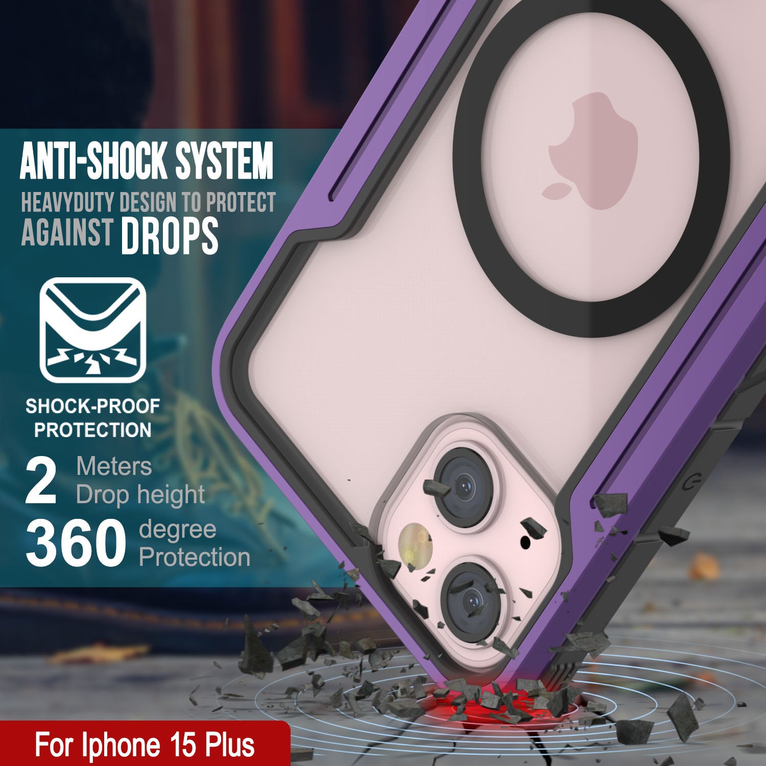 Punkcase iPhone 15 Plus Armor Stealth MAG Defense Case Protective Military Grade Multilayer Cover [Purple]