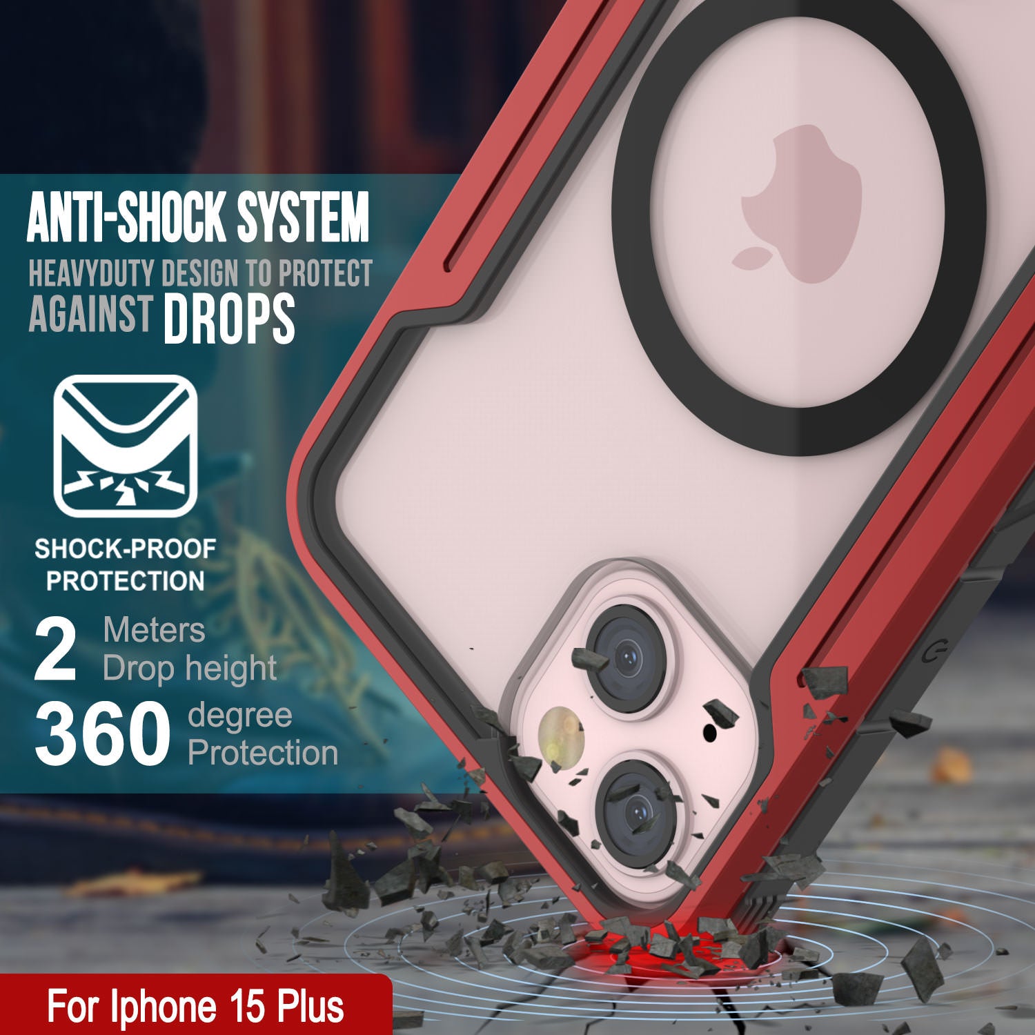 Punkcase iPhone 15 Plus Armor Stealth MAG Defense Case Protective Military Grade Multilayer Cover [Red]