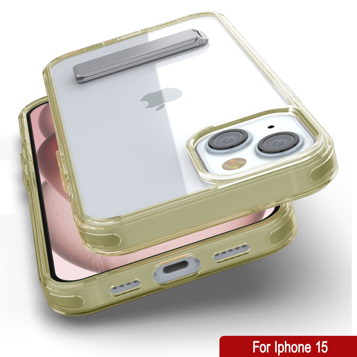 Punkcase iPhone 15 Case with Kickstand [Crystal Kickstand Series] [Slim Fit] [Yellow]