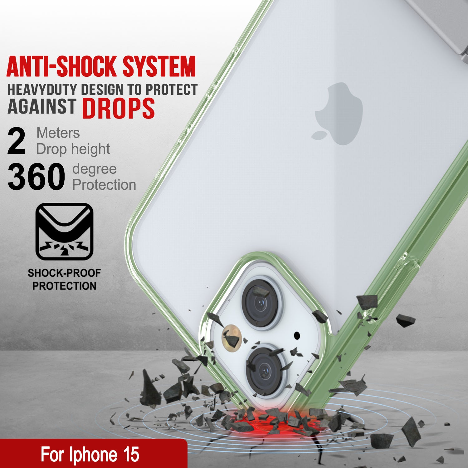 Punkcase iPhone 15 Case with Kickstand [Crystal Kickstand Series] [Slim Fit] [Green]