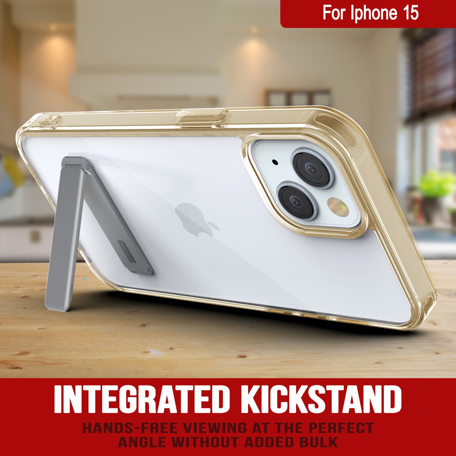 Punkcase iPhone 15 Case with Kickstand [Crystal Kickstand Series] [Slim Fit] [Orange]