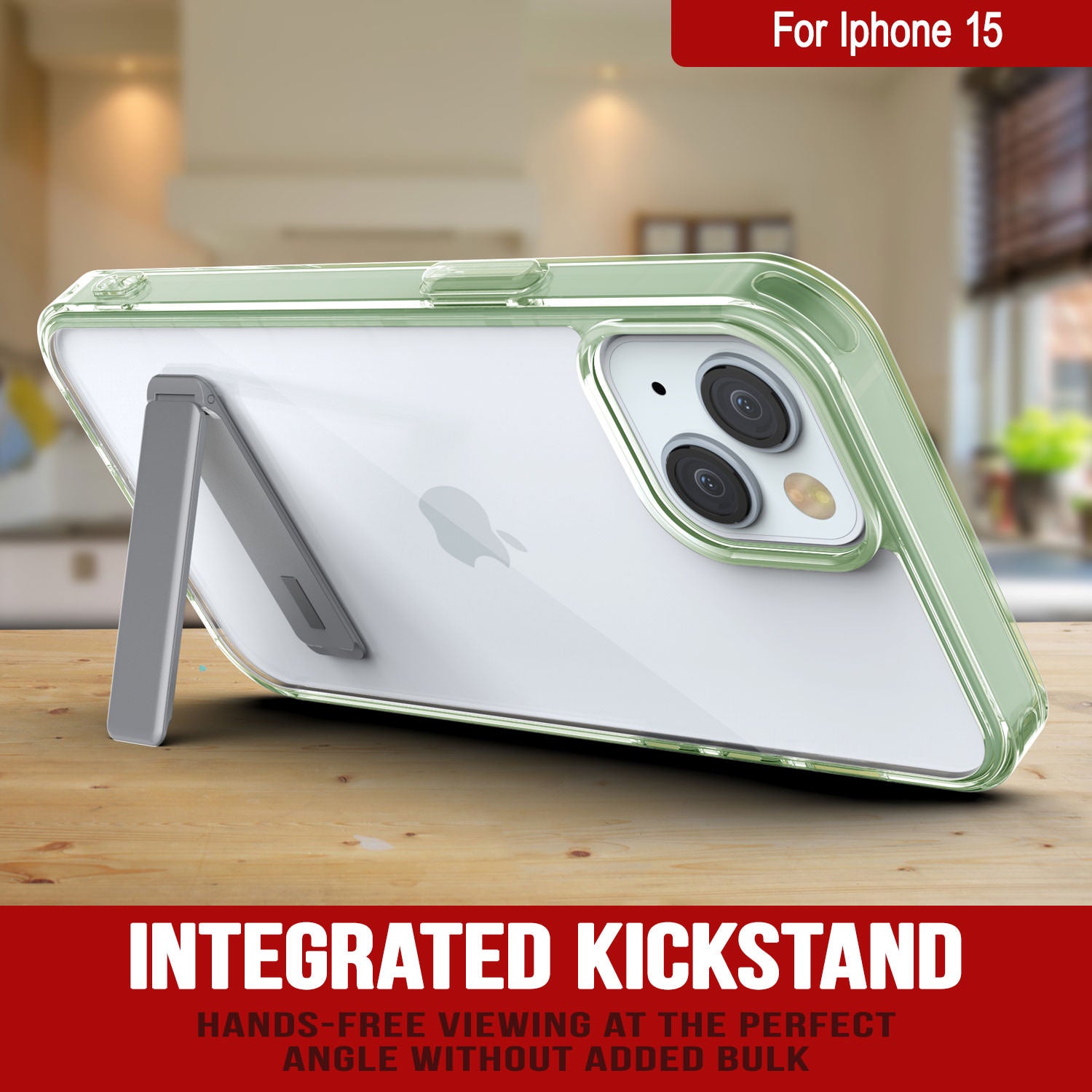 Punkcase iPhone 15 Case with Kickstand [Crystal Kickstand Series] [Slim Fit] [Green]