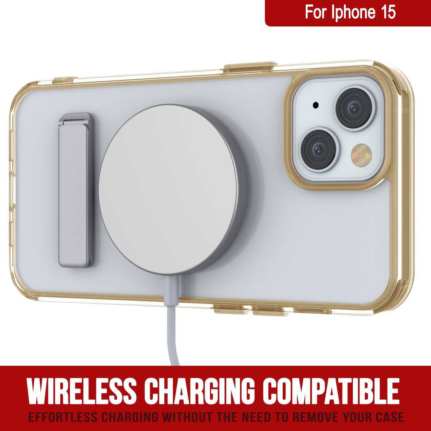 Punkcase iPhone 15 Case with Kickstand [Crystal Kickstand Series] [Slim Fit] [Orange]