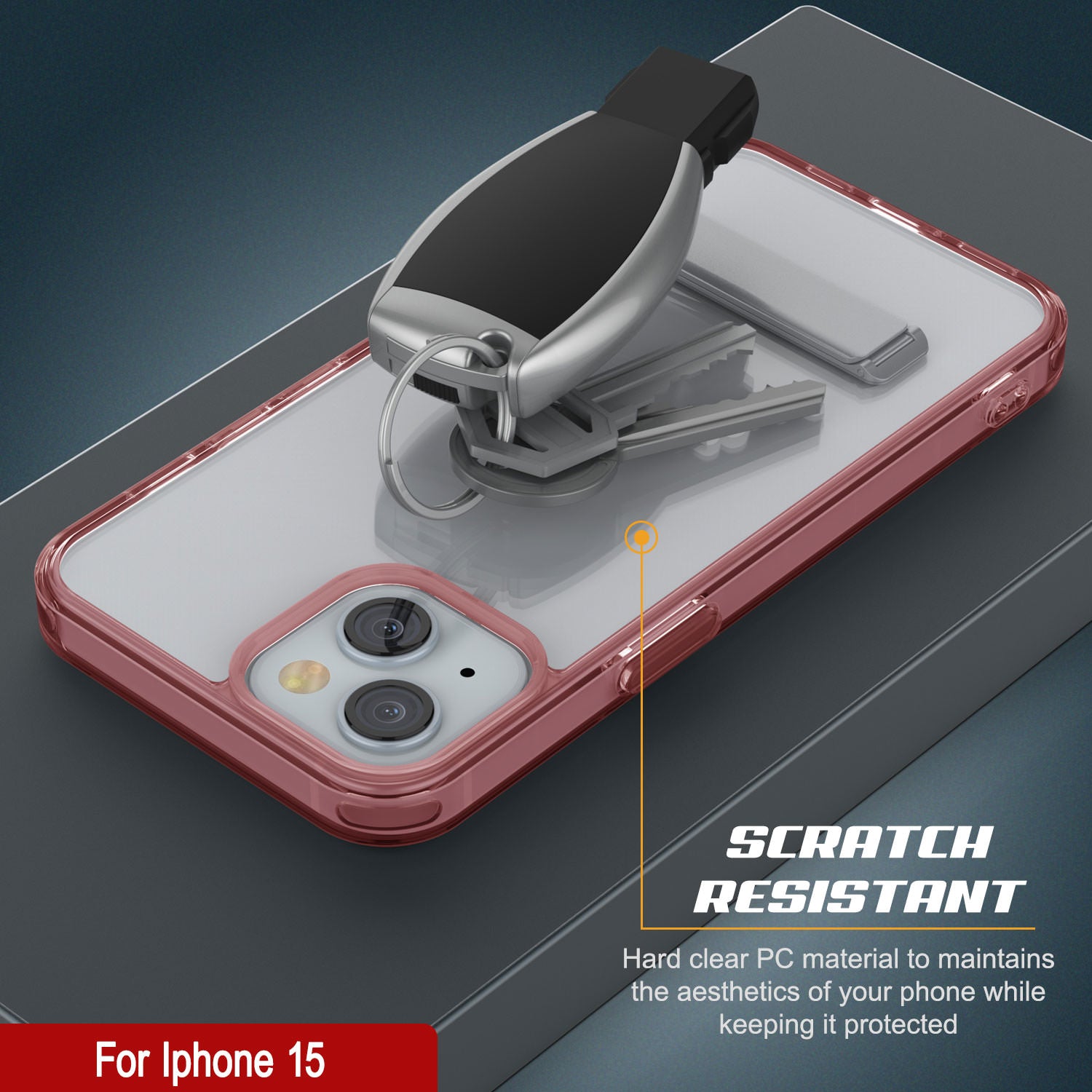 Punkcase iPhone 15 Case with Kickstand [Crystal Kickstand Series] [Slim Fit] [Red]