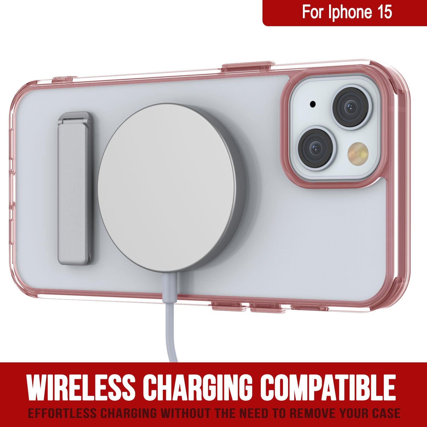 Punkcase iPhone 15 Case with Kickstand [Crystal Kickstand Series] [Slim Fit] [Red]