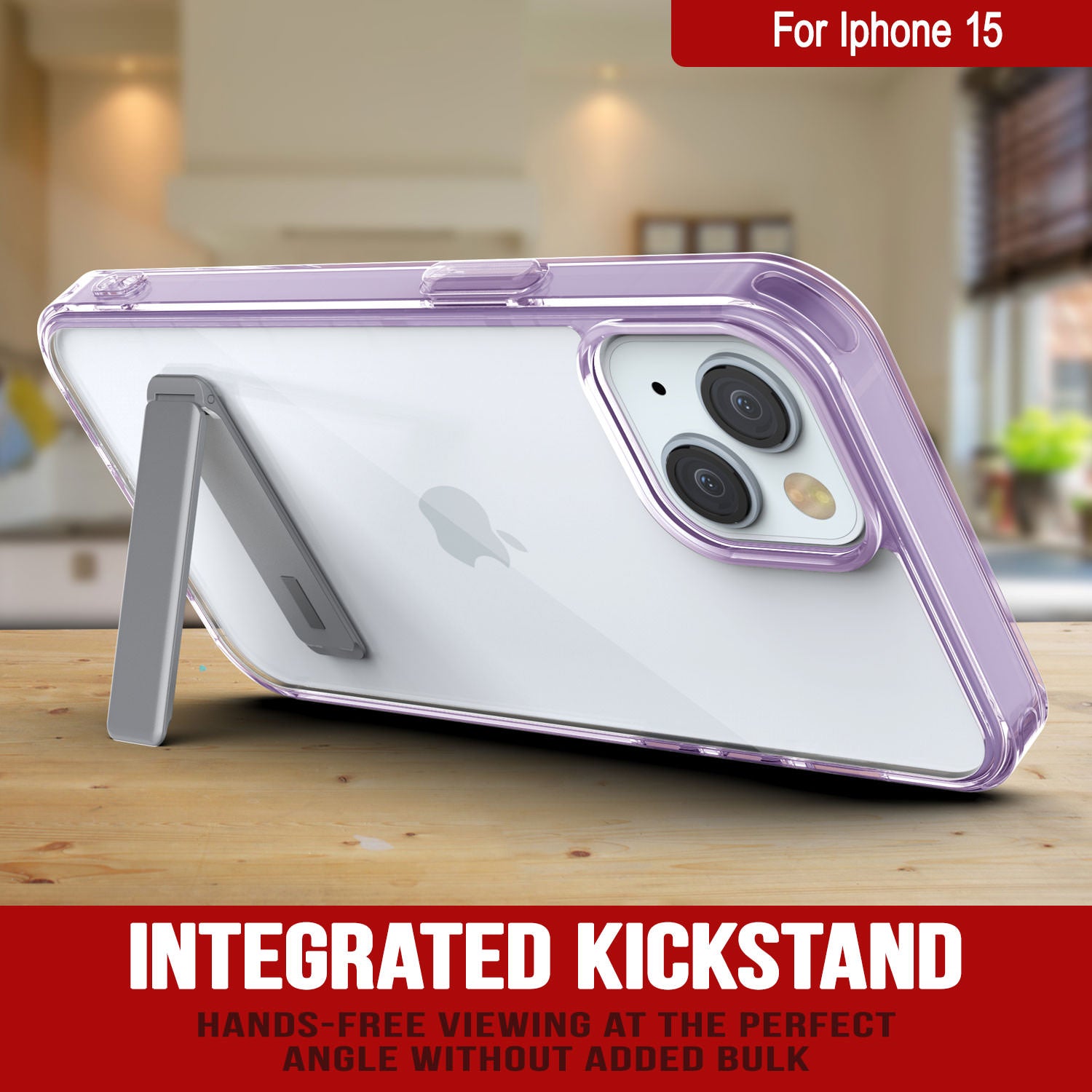 Punkcase iPhone 15 Case with Kickstand [Crystal Kickstand Series] [Slim Fit] [Purple]