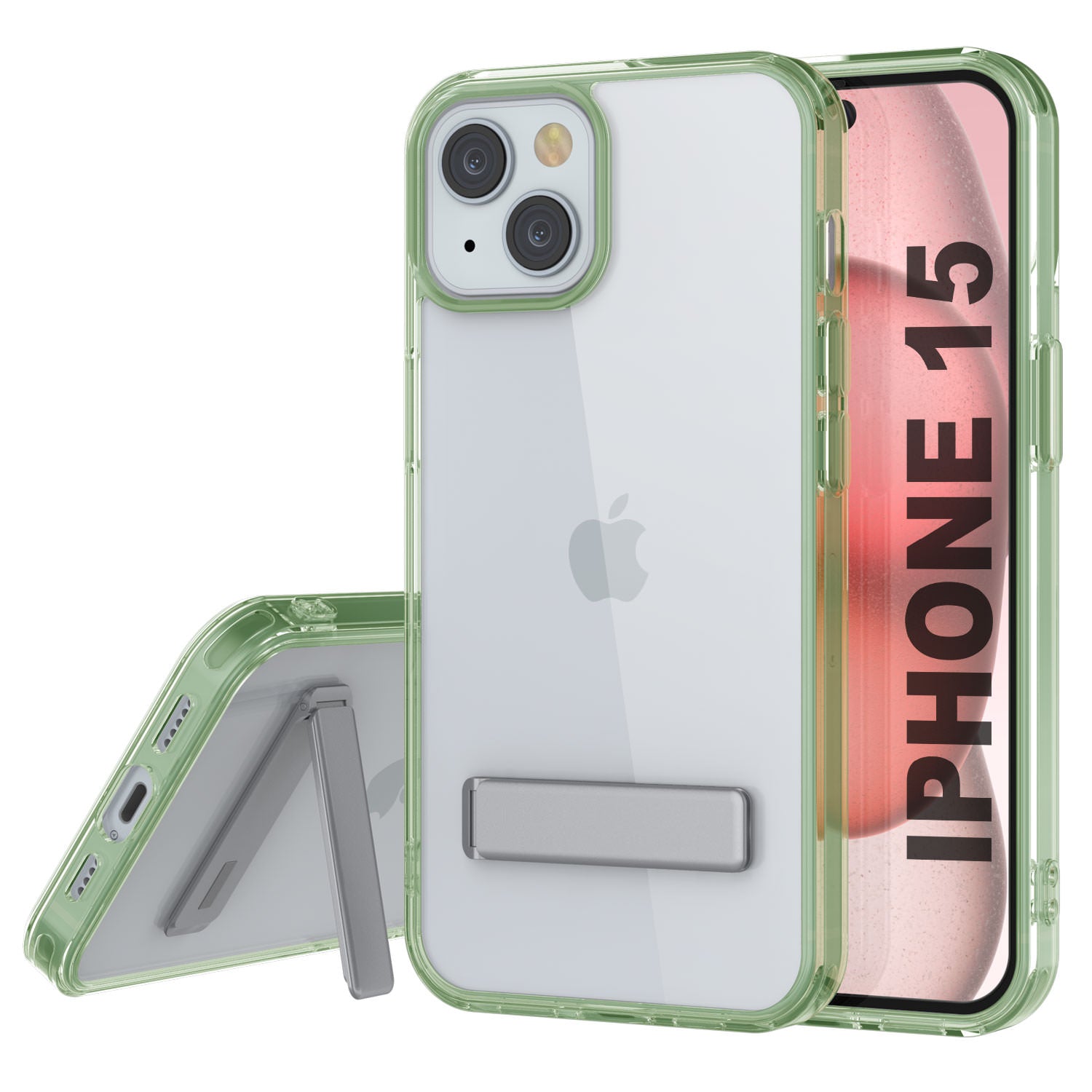 Punkcase iPhone 15 Case with Kickstand [Crystal Kickstand Series] [Slim Fit] [Green]