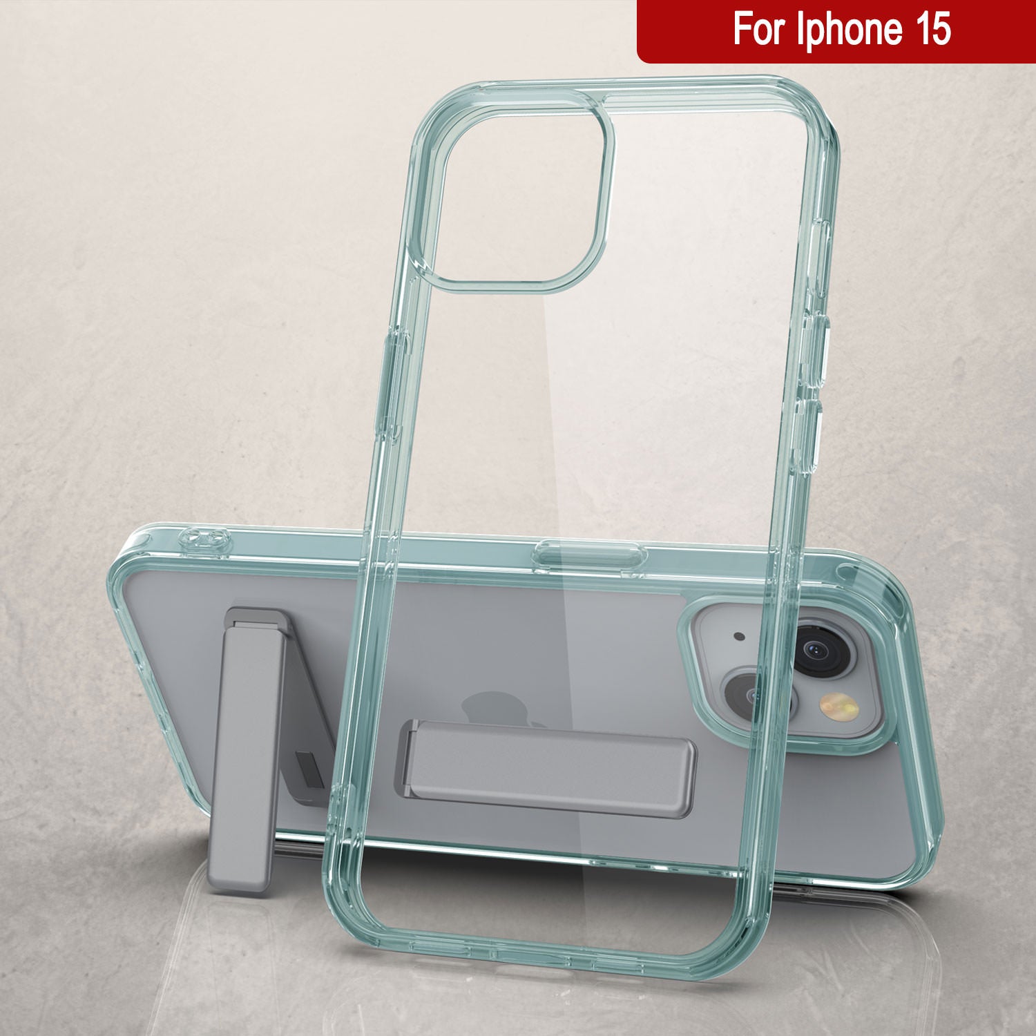 Punkcase iPhone 15 Case with Kickstand [Crystal Kickstand Series] [Slim Fit] [Teal]